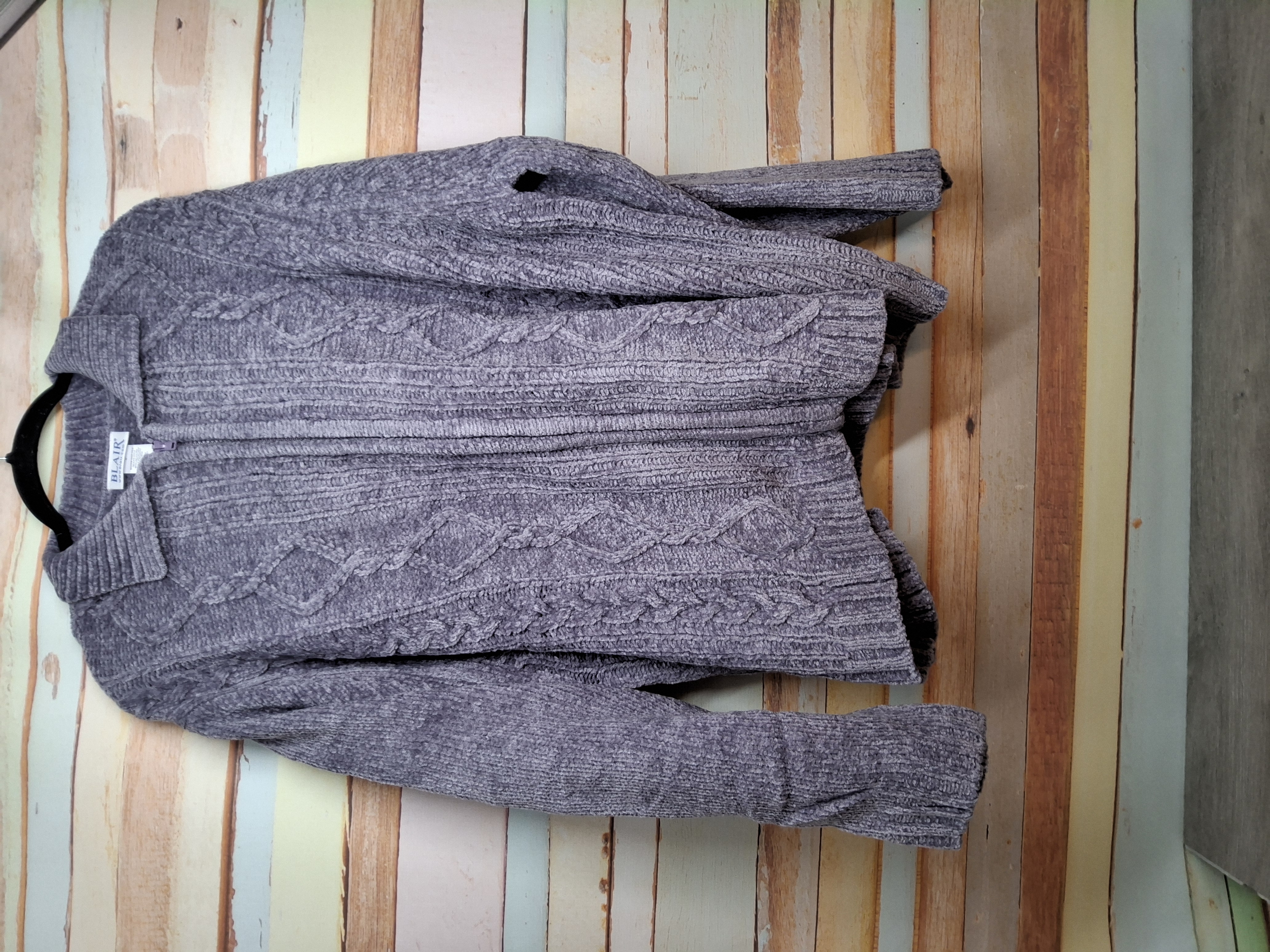 Blair Gray Chenille Cable Knit Zip Sweater 3X