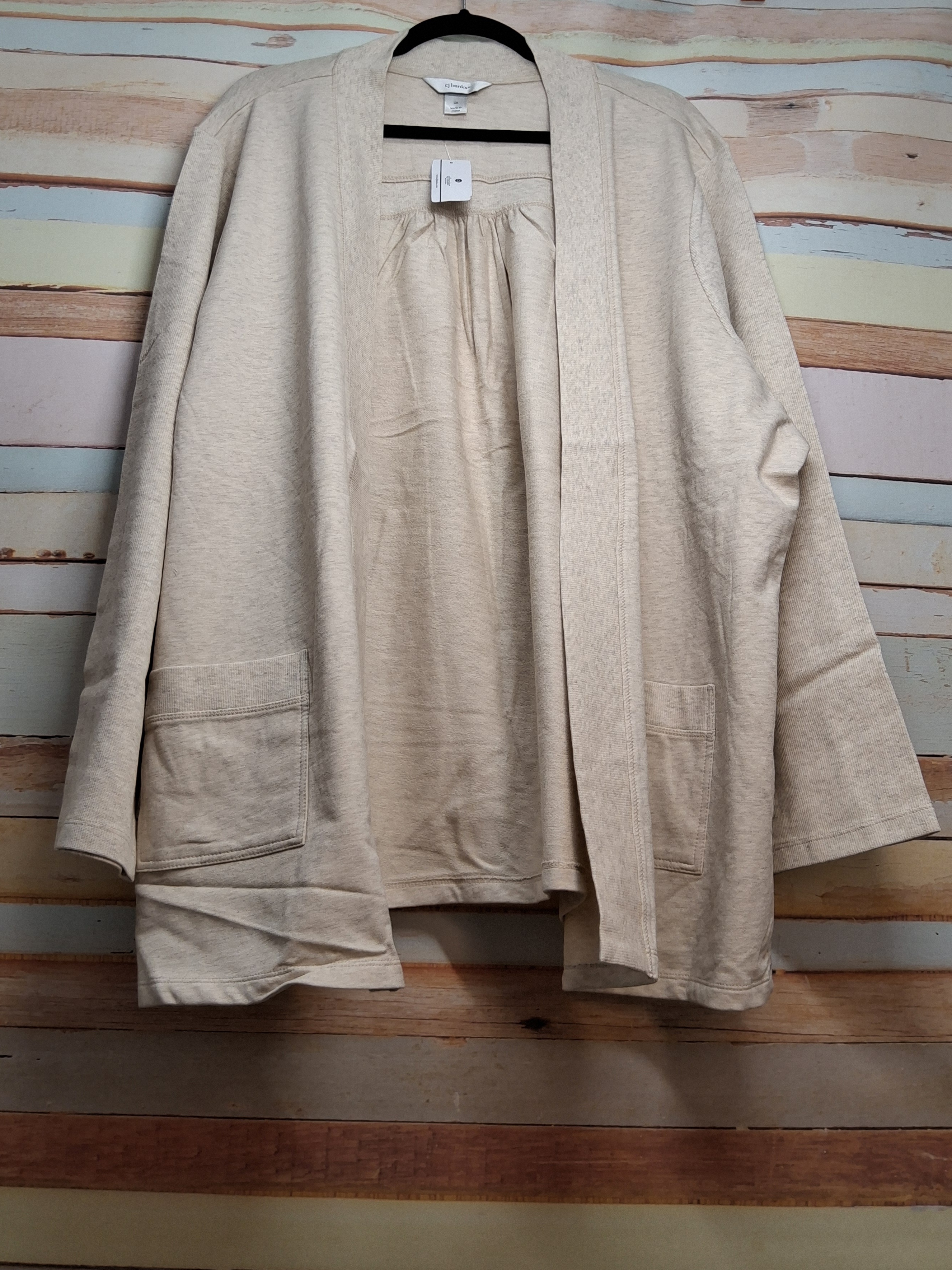 CJ Banks Beige Open Front Cardigan with Pockets 3X