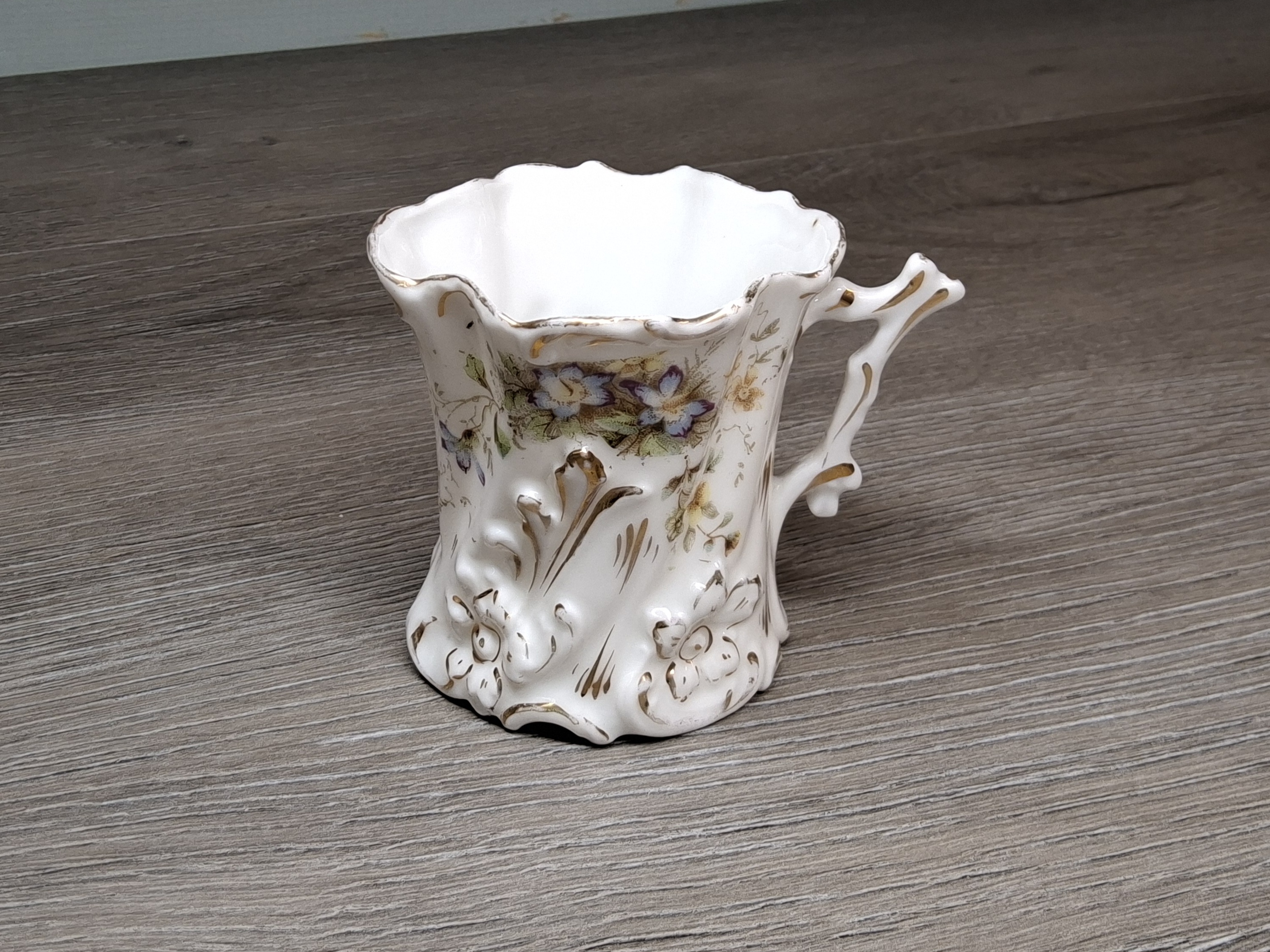 Vintage Relief Porcelain Shaving Mug Gold Floral