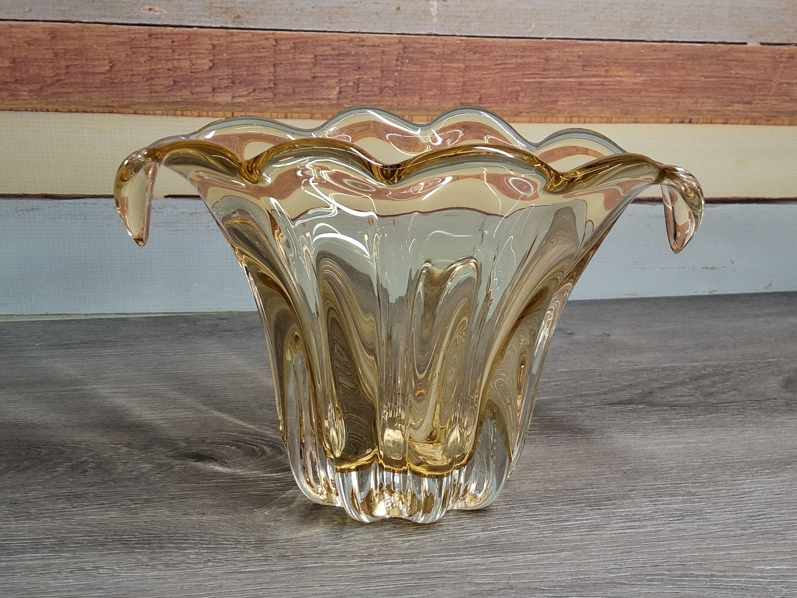 Teleflora Amber Art Glass Ruffled Bowl/Vase