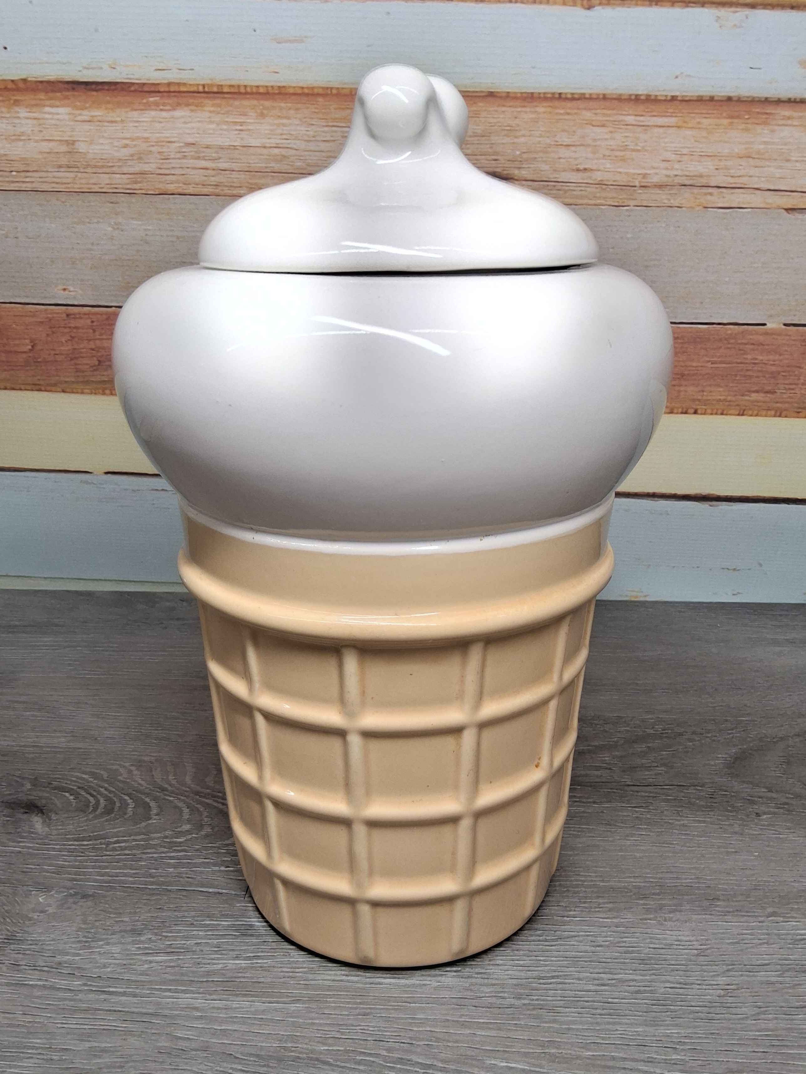 Ceramic Ice Cream Cone and Swirl Cookie Jar