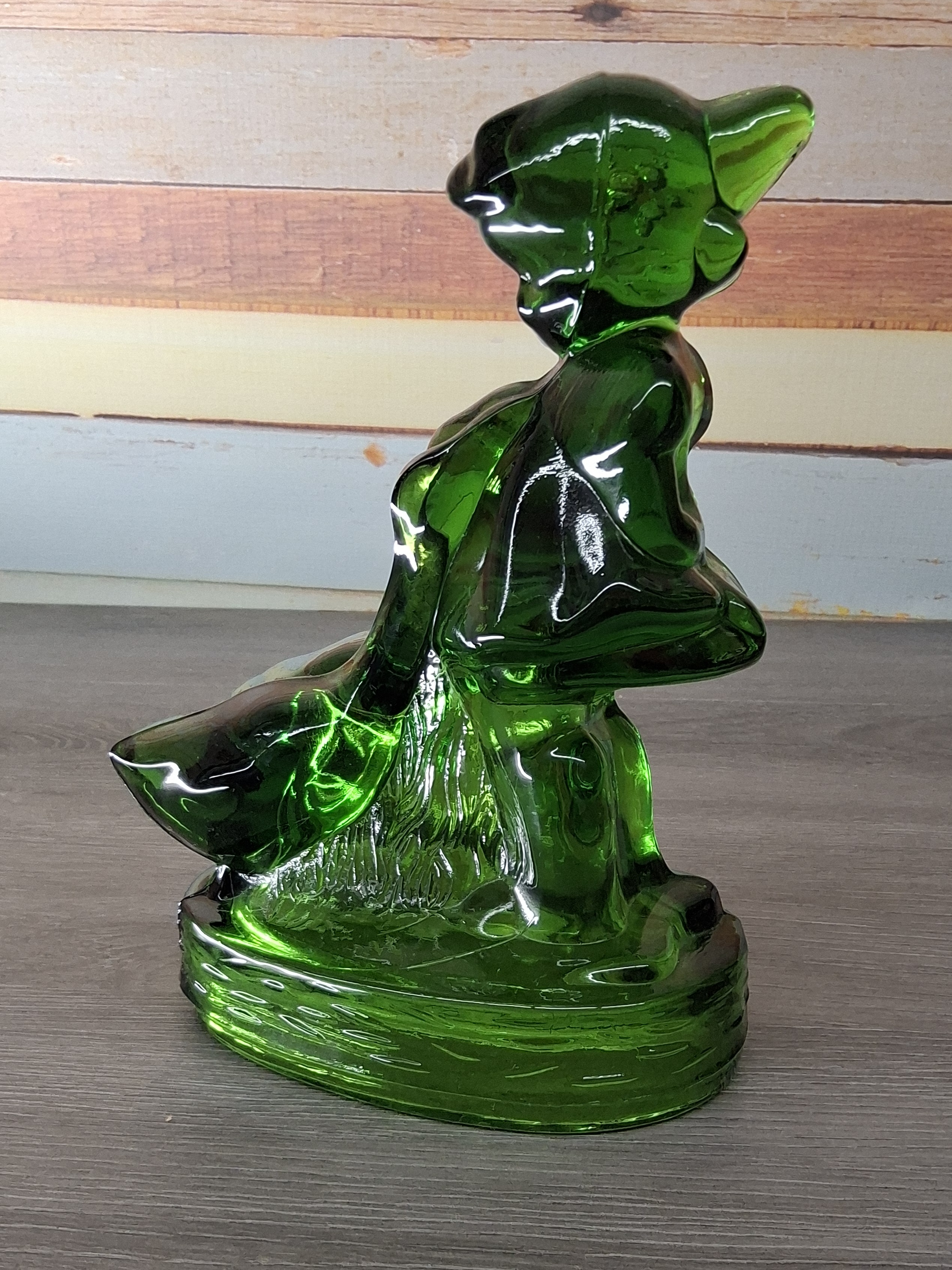 Vintage Green Glass Girl with Geese Figurine