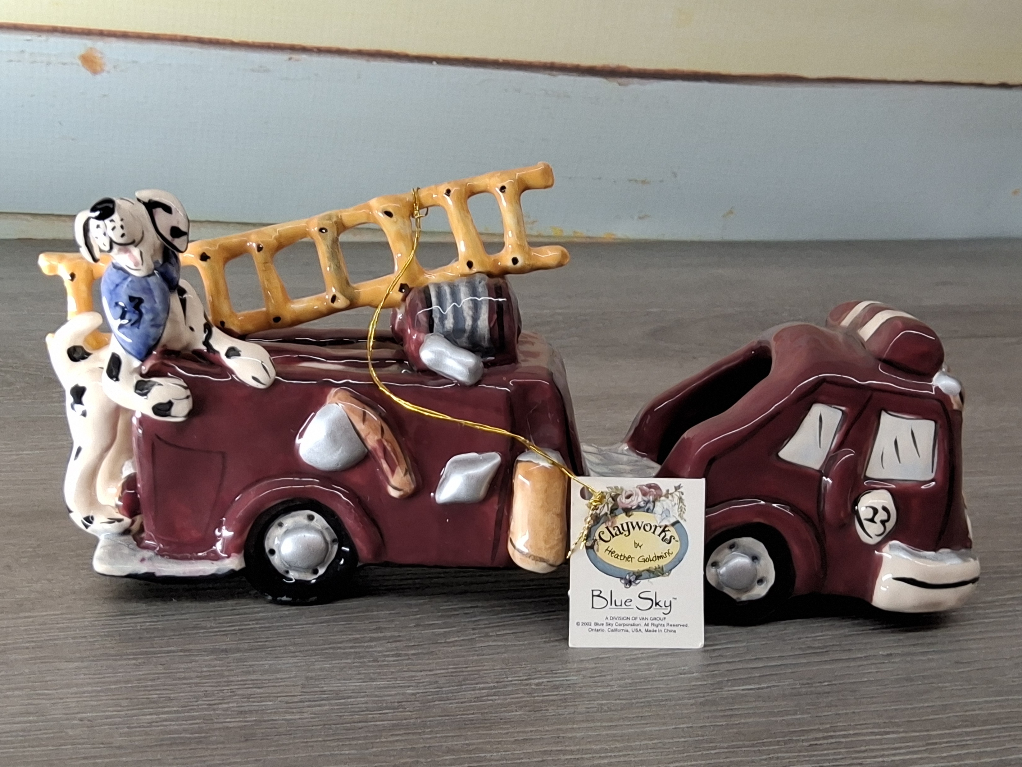 Blue Sky Clayworks Fire Truck Figurine with Dalmatian – 2002