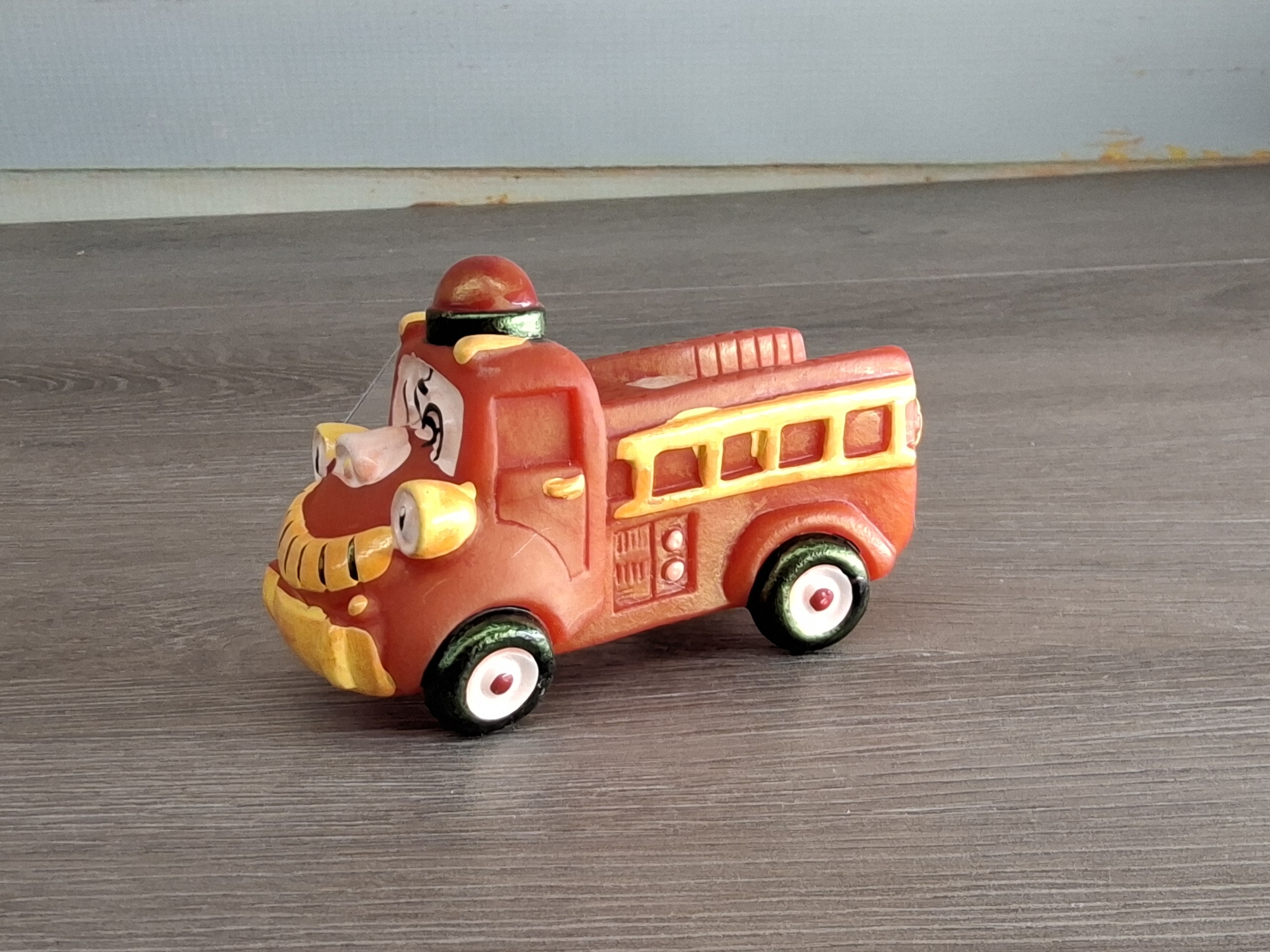 Vintage Cartoon Fire Truck Ceramic Bank