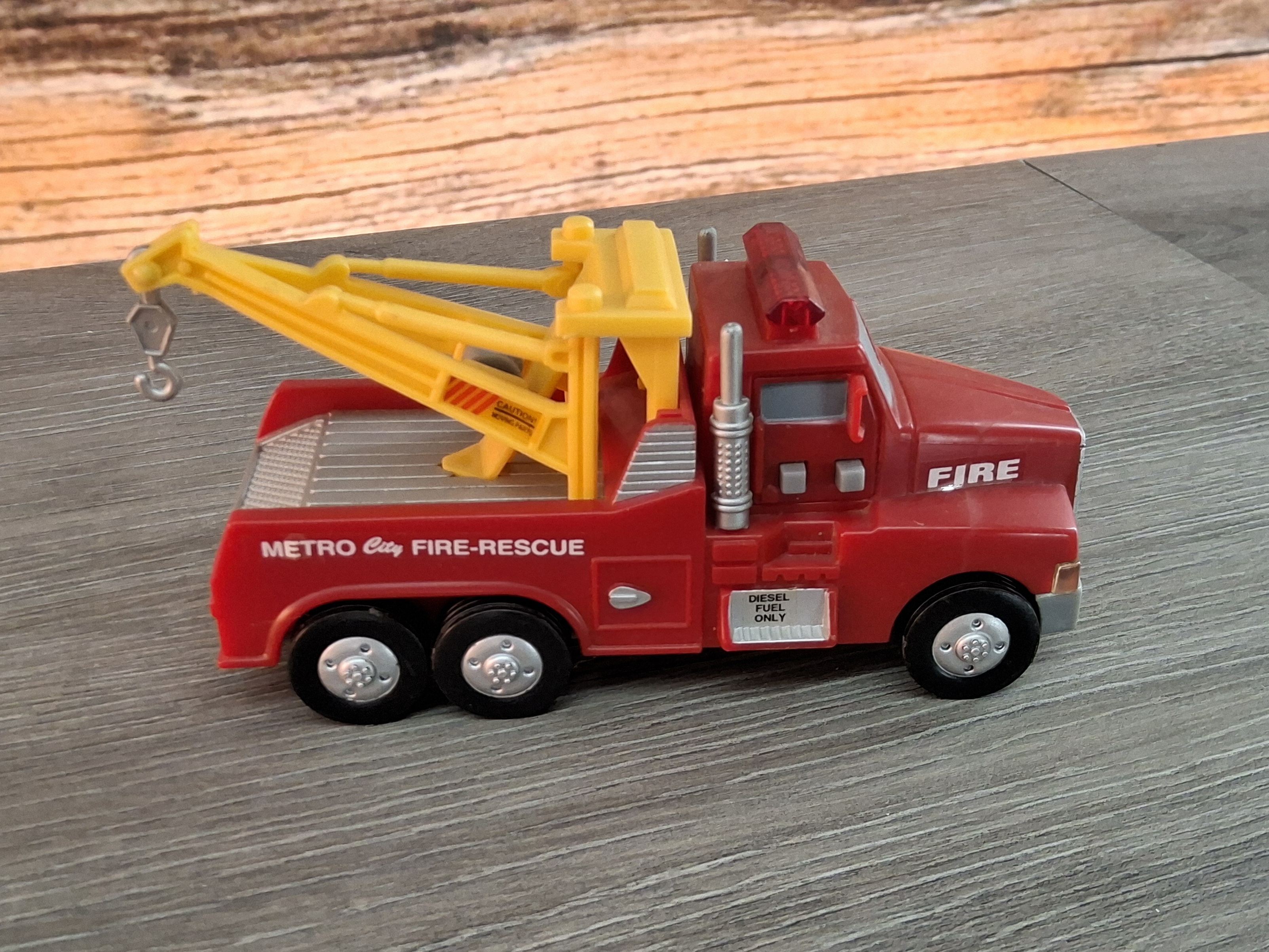 Red Metro City Fire-Rescue Toy Wrecker Tow Truck with Yellow Crane