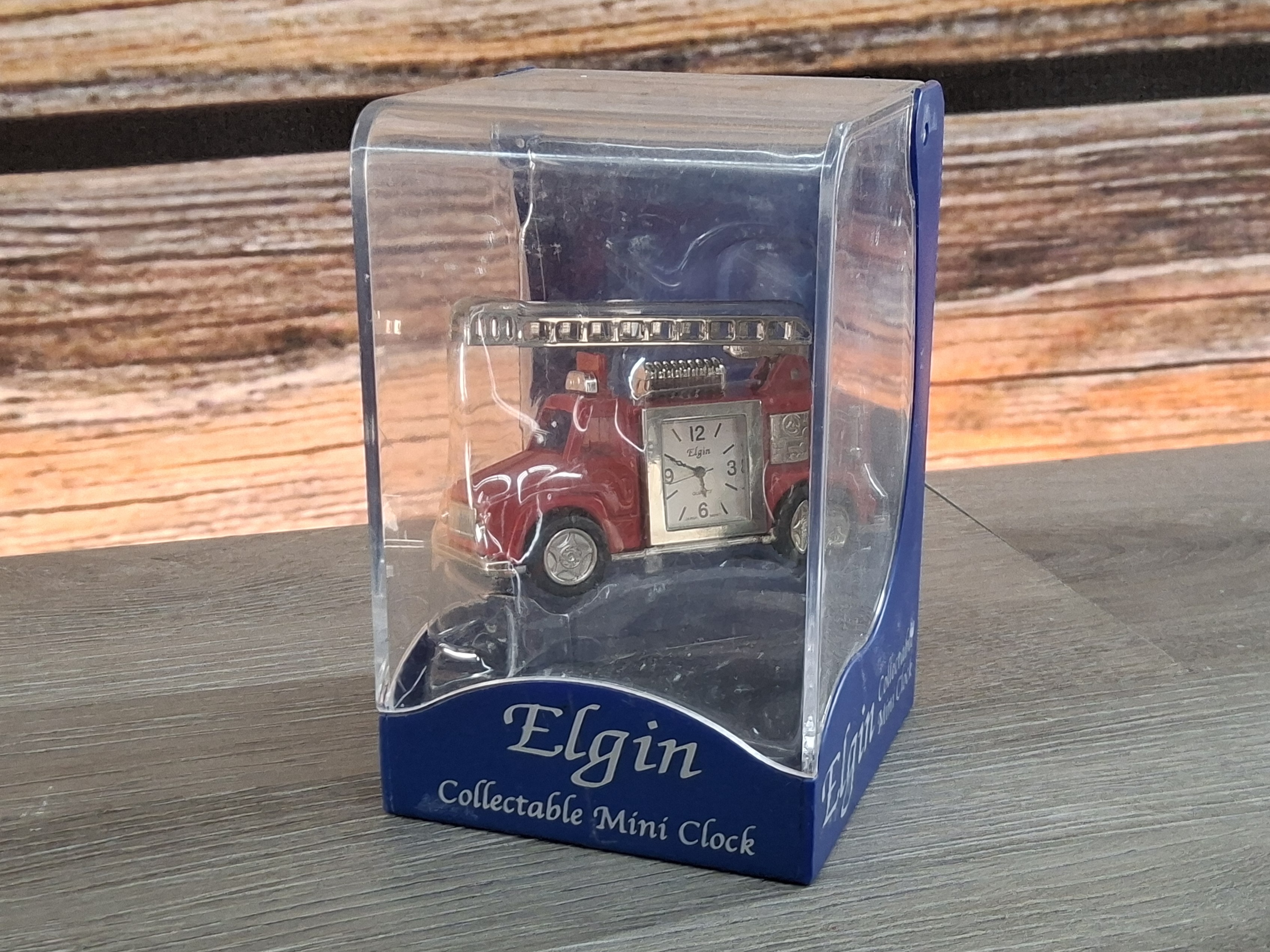 NIB Elgin Collectable Mini Clock Fire Truck Ladder Engine Quartz
