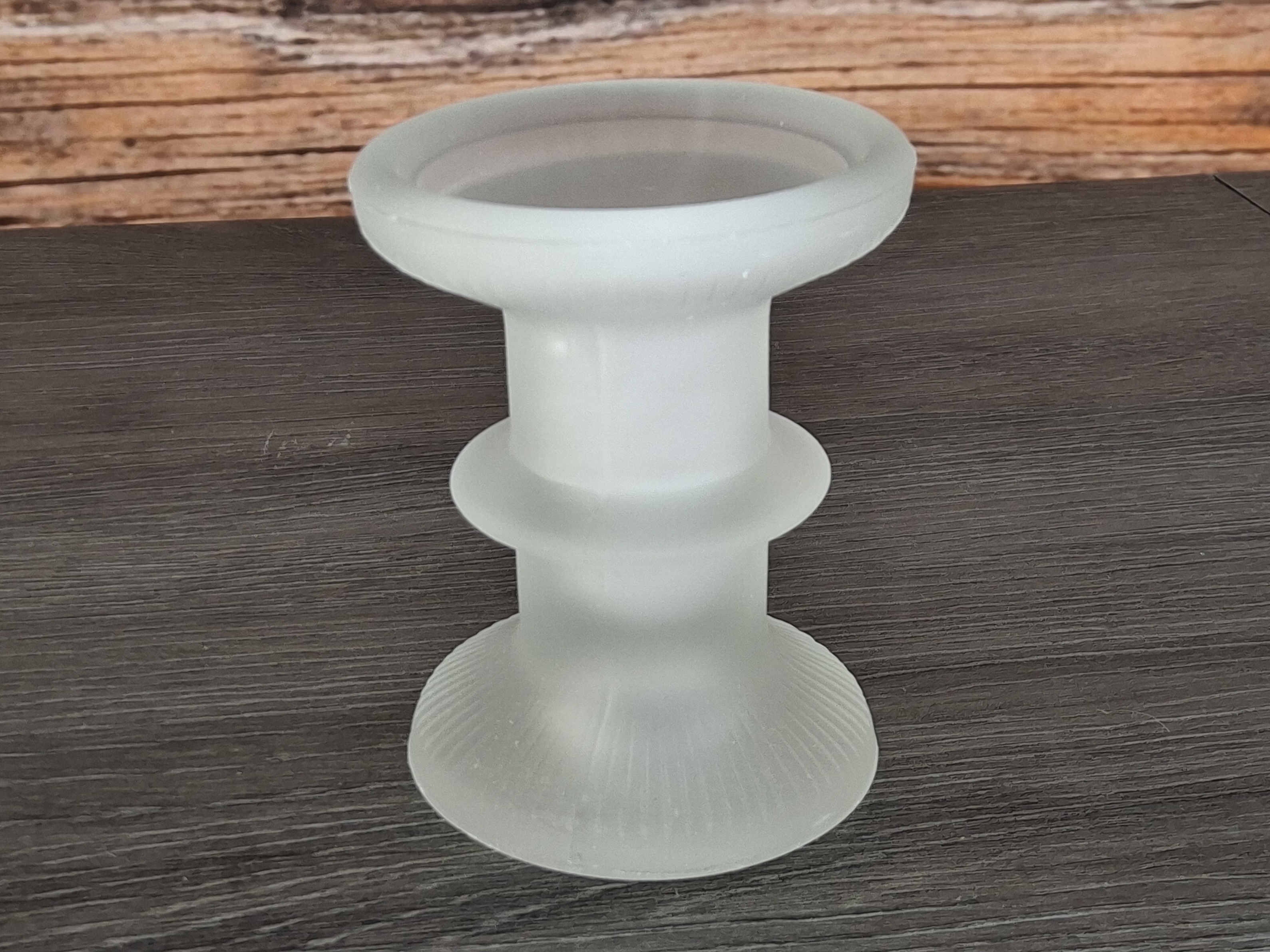 Small Frosted Glass Candlestick Holder Votive Fluted Base Vintage Style
