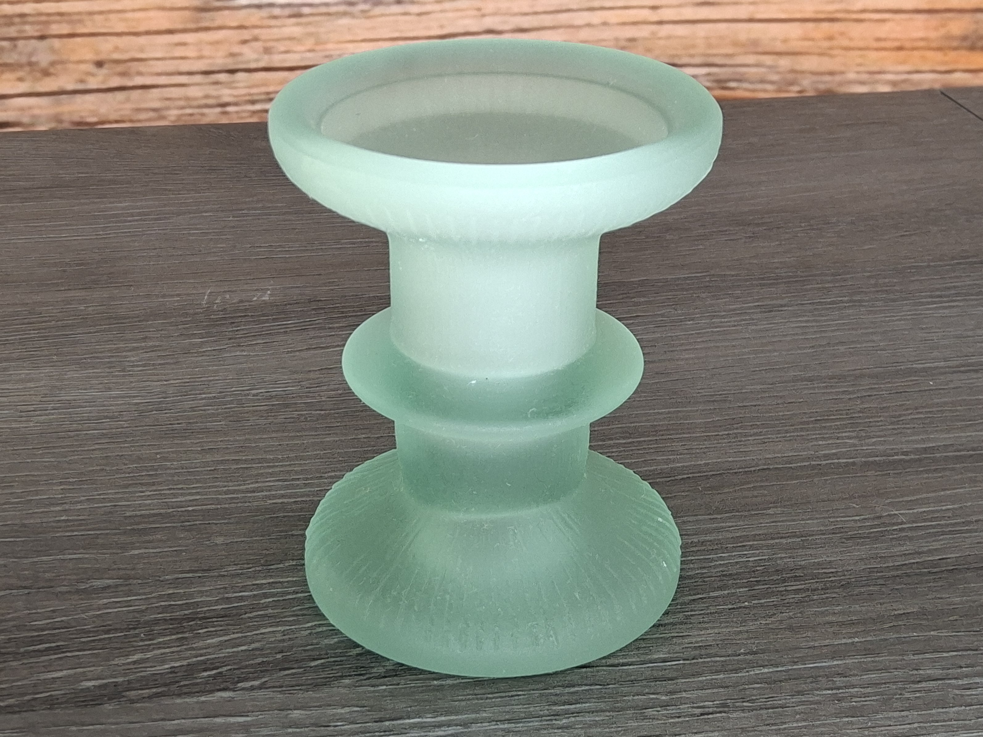 Small Frosted Glass Candlestick Holder Votive Fluted Base Vintage Style