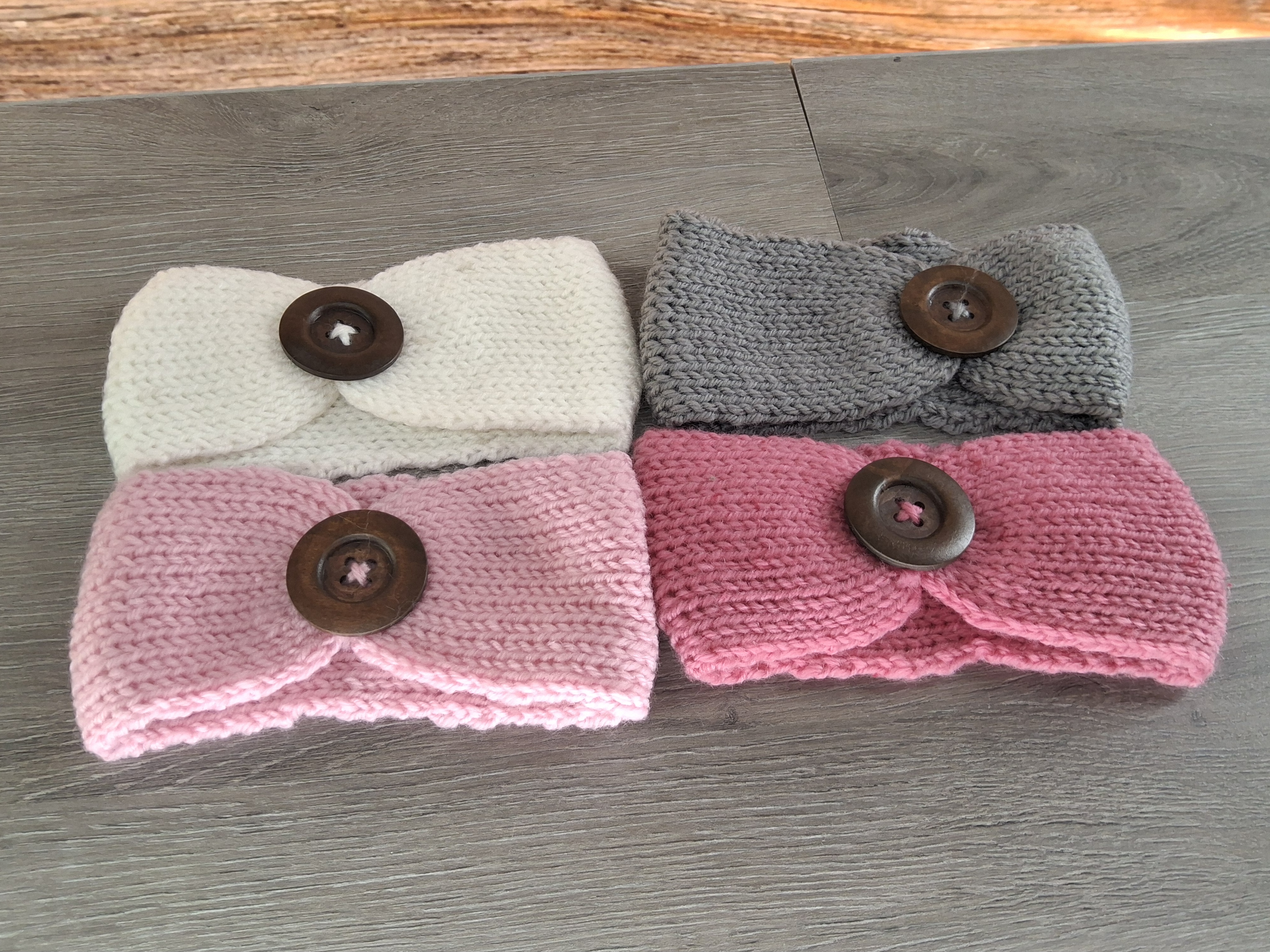 4 PC Knitted Ear Warmer Headband Set Button Knot Style Teen/kid