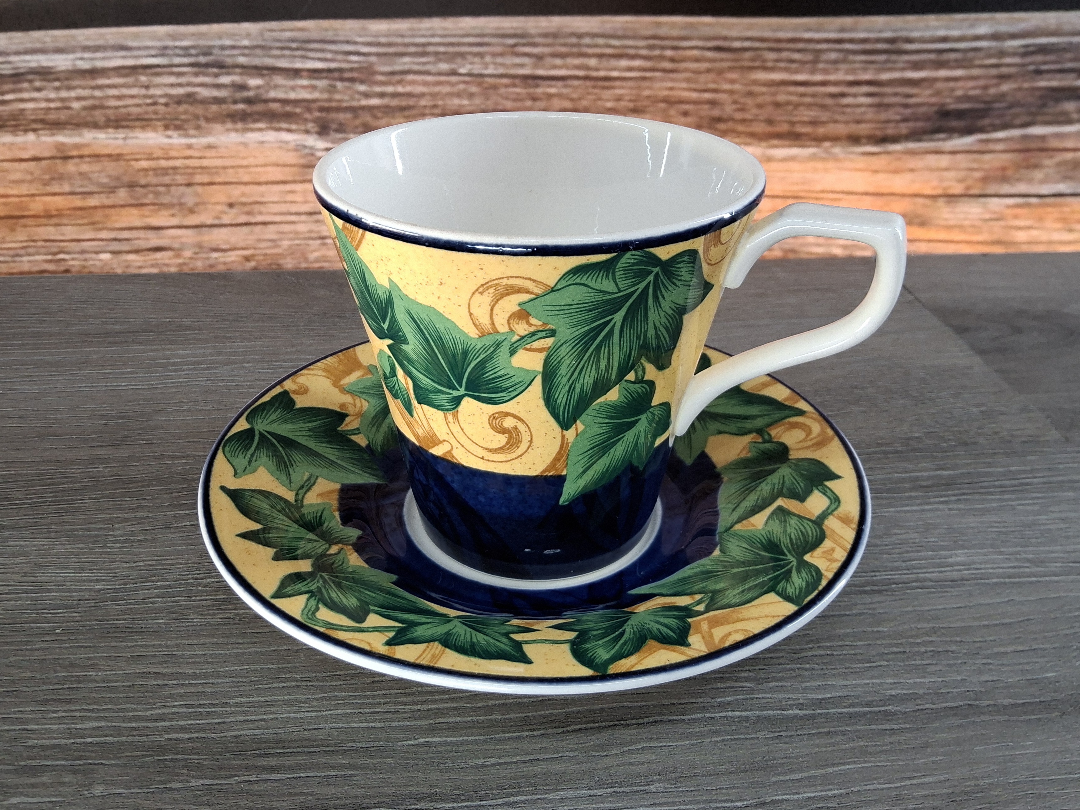 Hankook Saint James Ivy Leaf Cup & Saucer Yellow Blue Green Super China