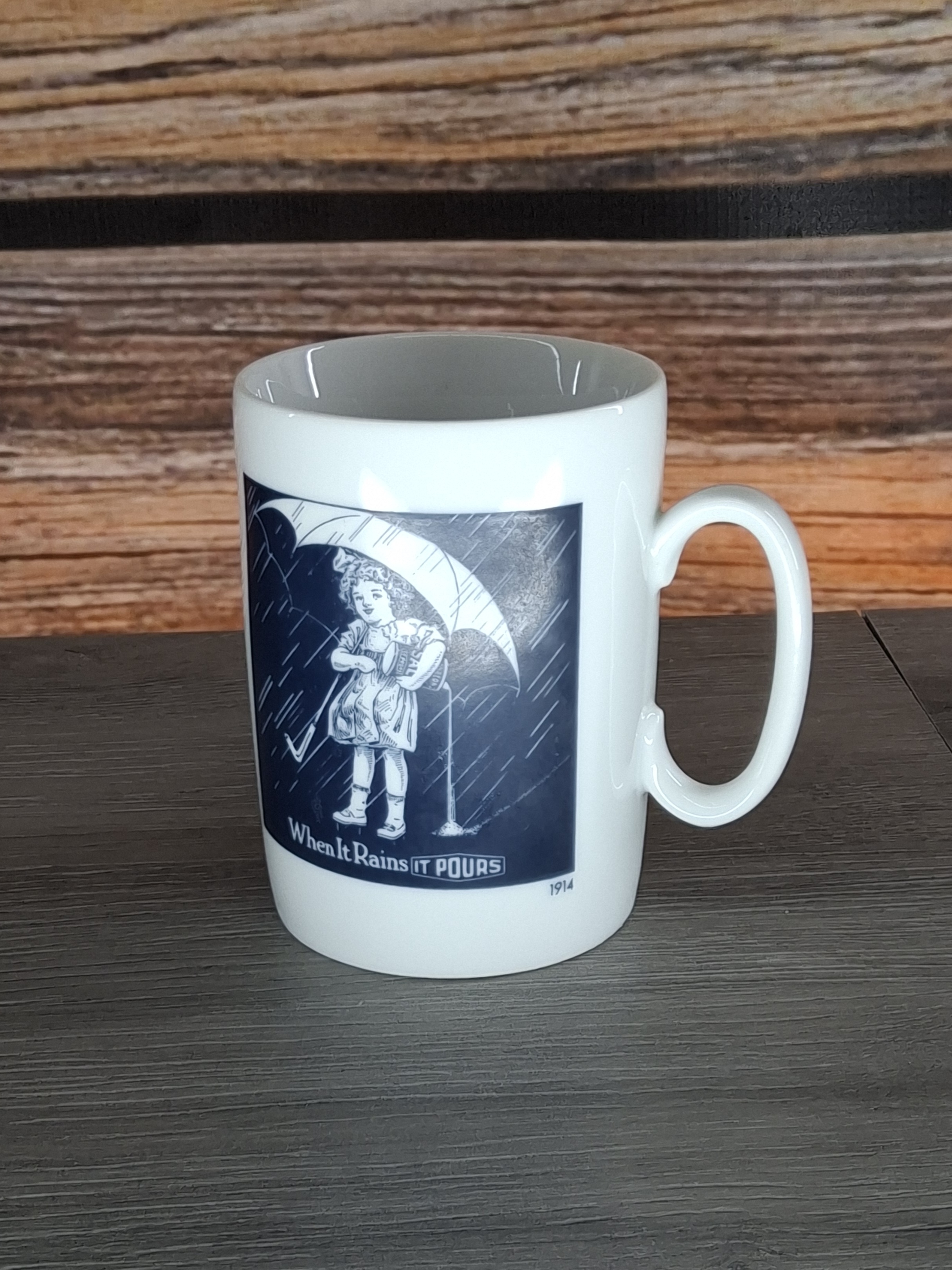 Vintage Morton Salt Girl 1914 Logo Coffee Mug "When It Rains It Pours" Japan