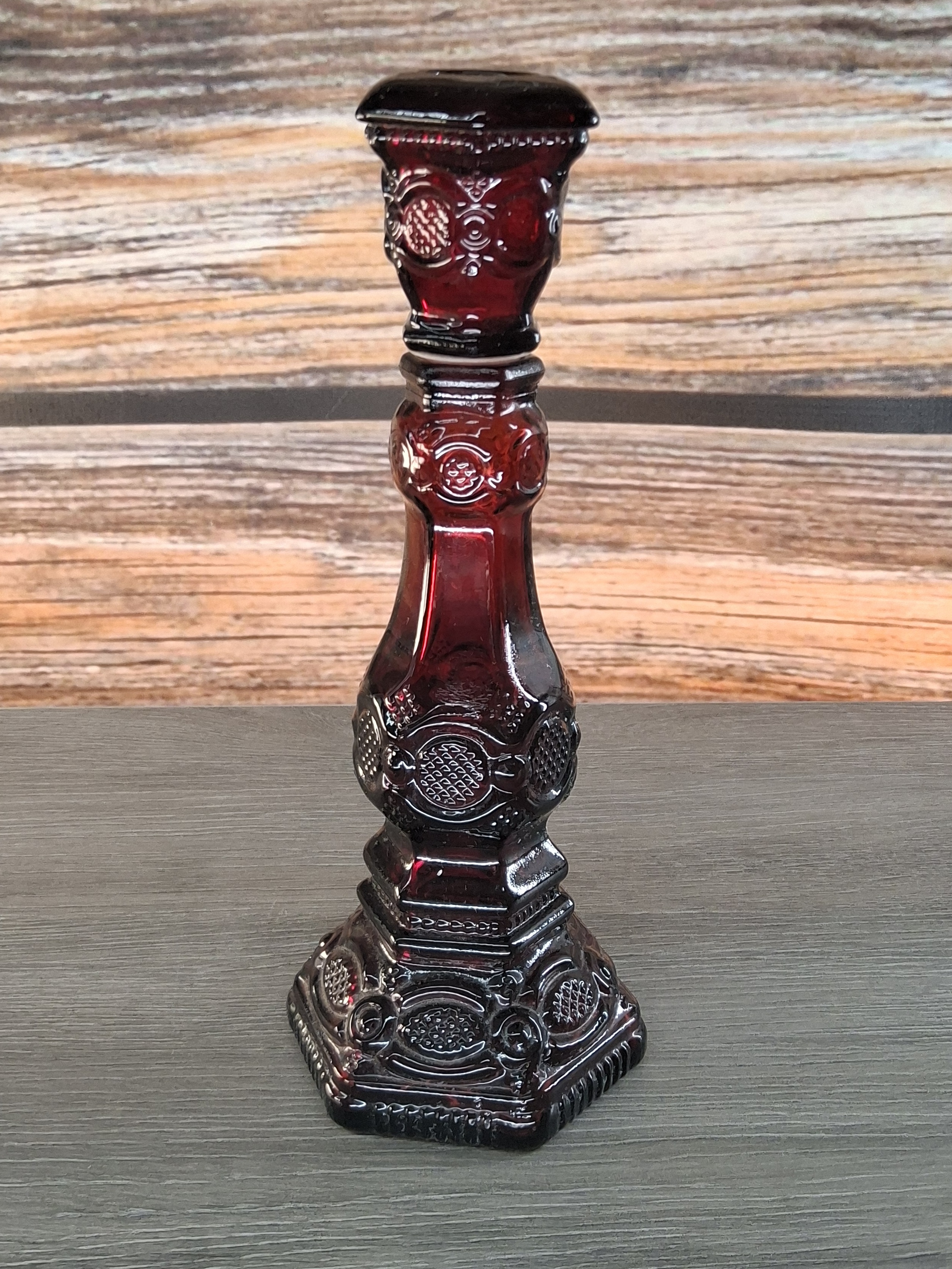 Vintage Avon Ruby Red Glass Candlestick Decanter 5 oz Retro Decor