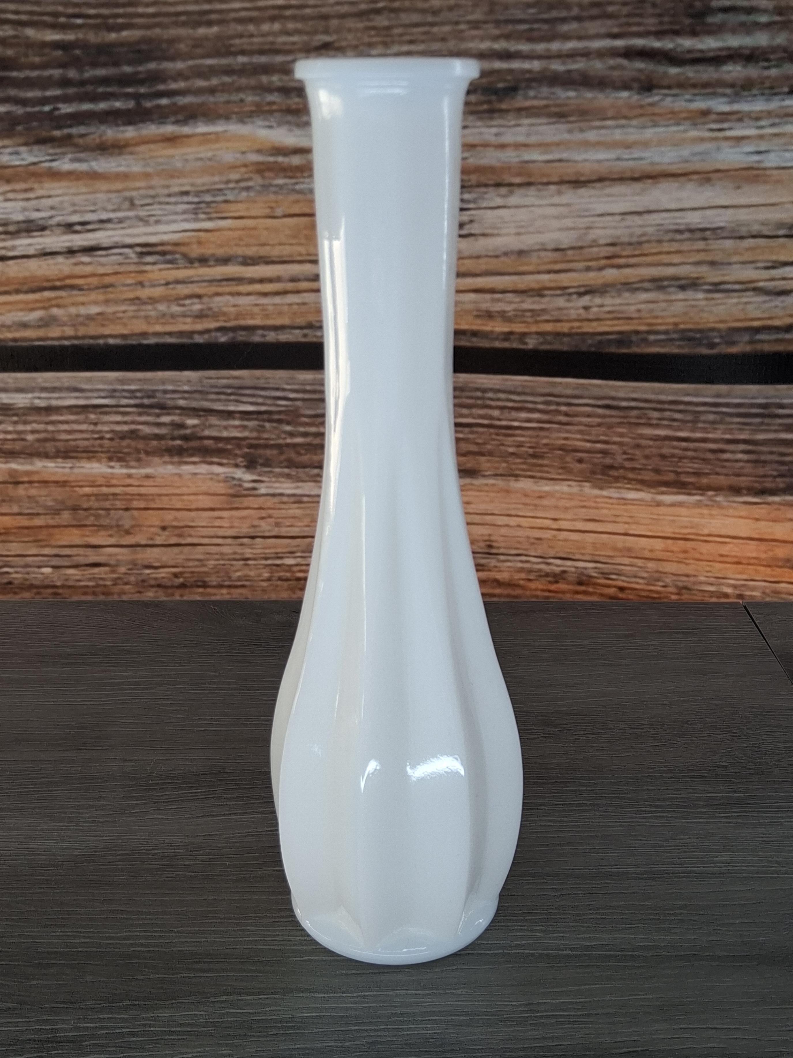 Vintage Milk Glass Bud Vase Paneled Fluted Trumpet Mid-Century Decor