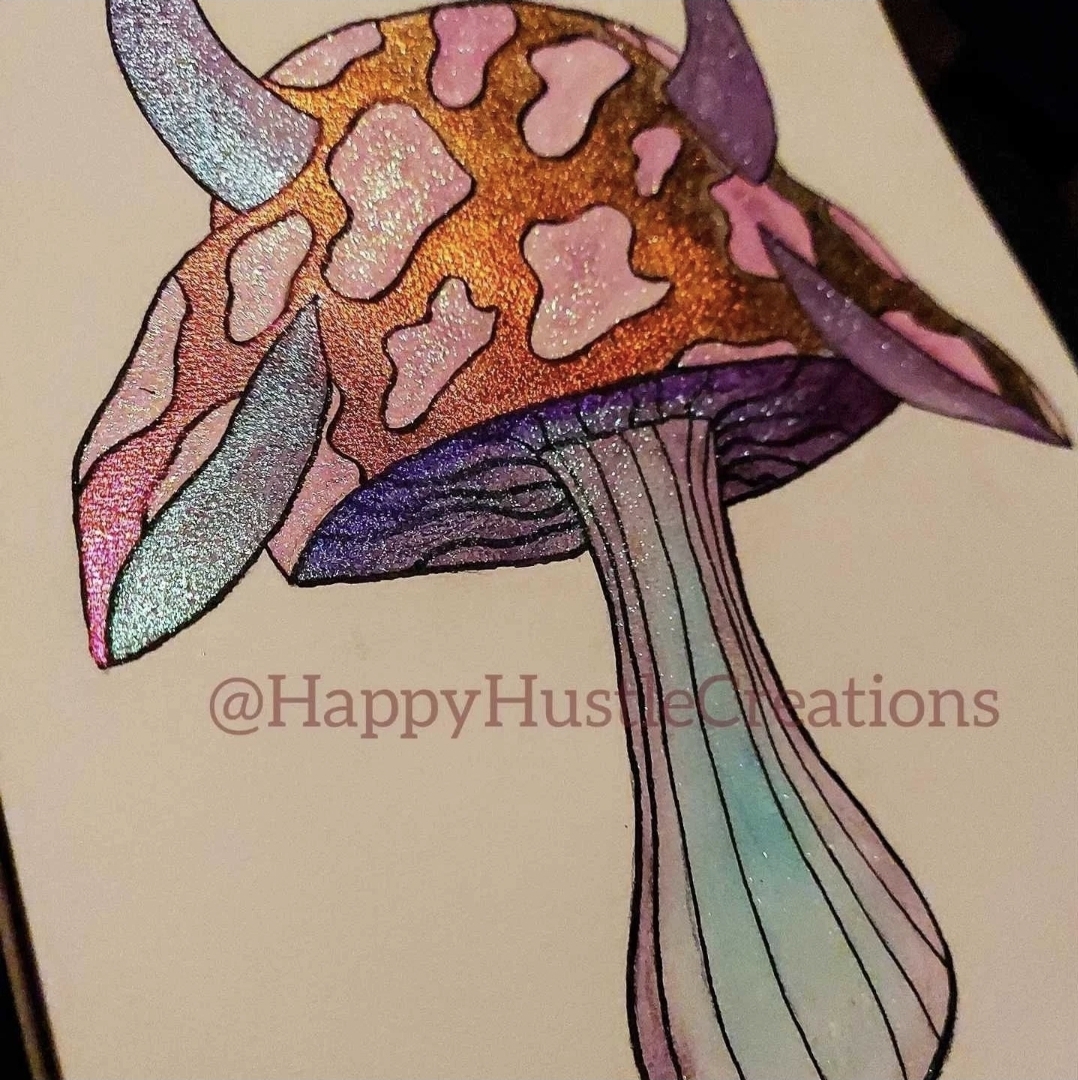 "Mooshroom" Glittery Watercolor Painting Hand Painted Original Art 8x10 Paper