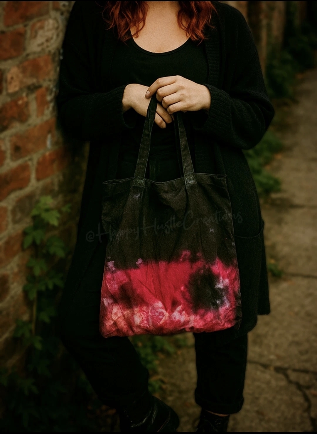 Hand Dyed tie-dyed tote bag black and red