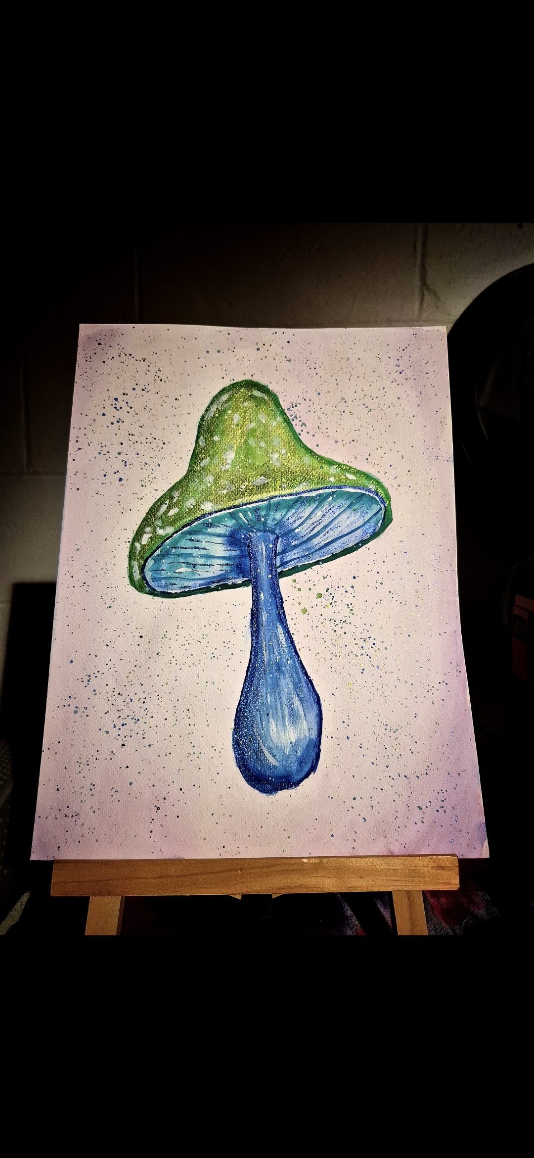 "Shroomy" Original Glitter Watercolor Painting Mushroom Fungi Art Wall Decor