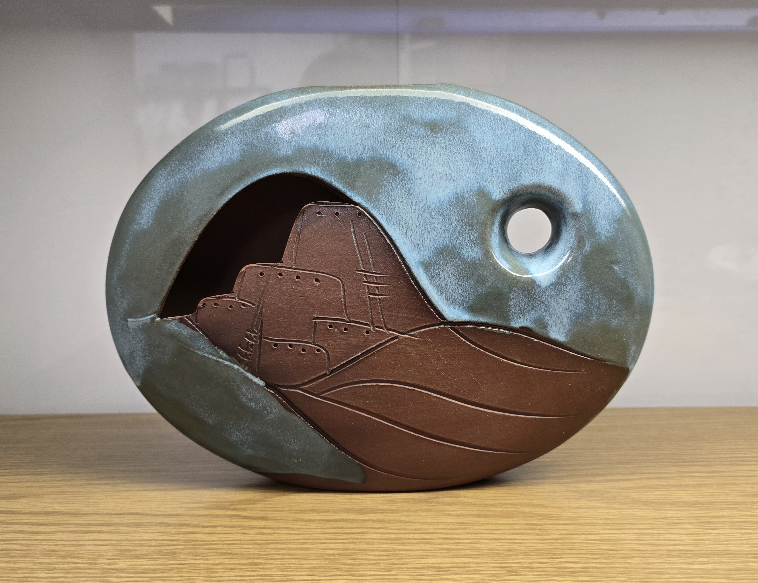 Signed Southwest-Style Studio Pottery Vase with Cliff Dwelling Relief