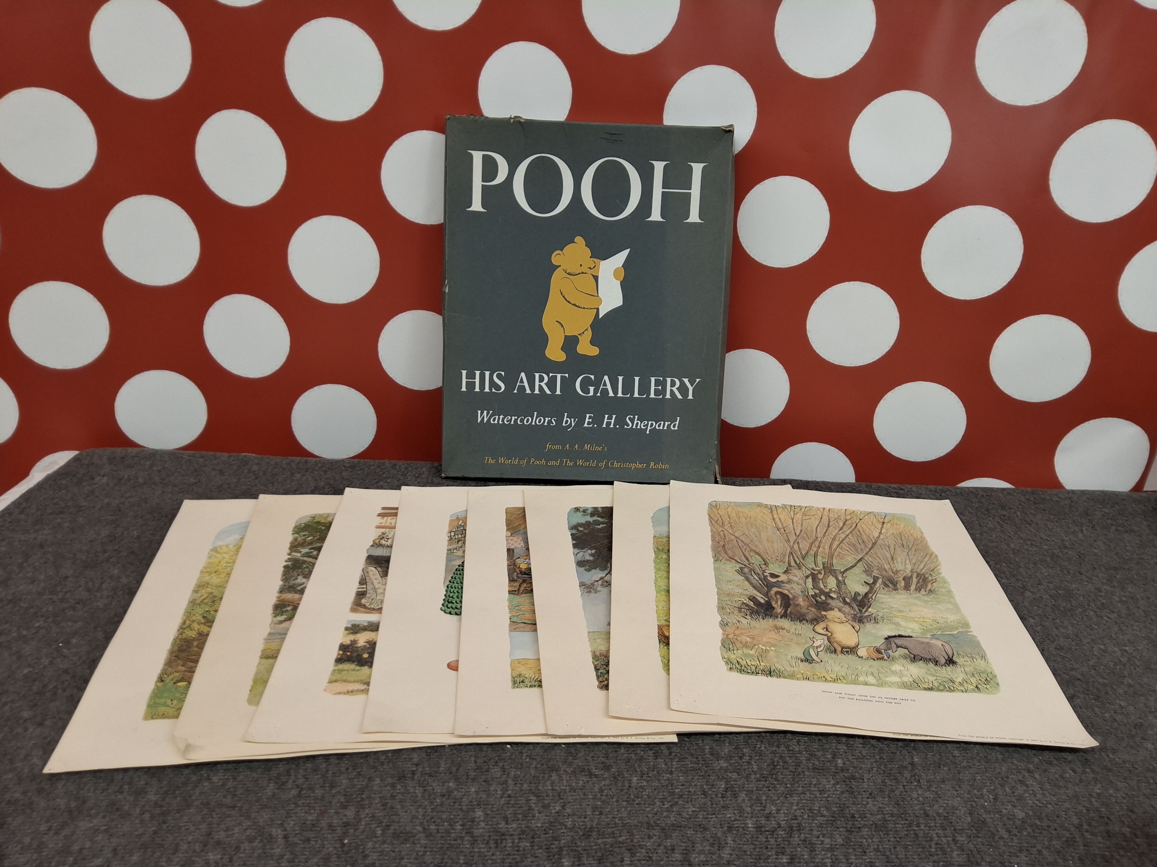 Vintage Winnie The Pooh Art 1957 POOH His Art Gallery Watercolors E.H. Shepard Classic A.A. Milne Book Boxed 5 Nursery Decor