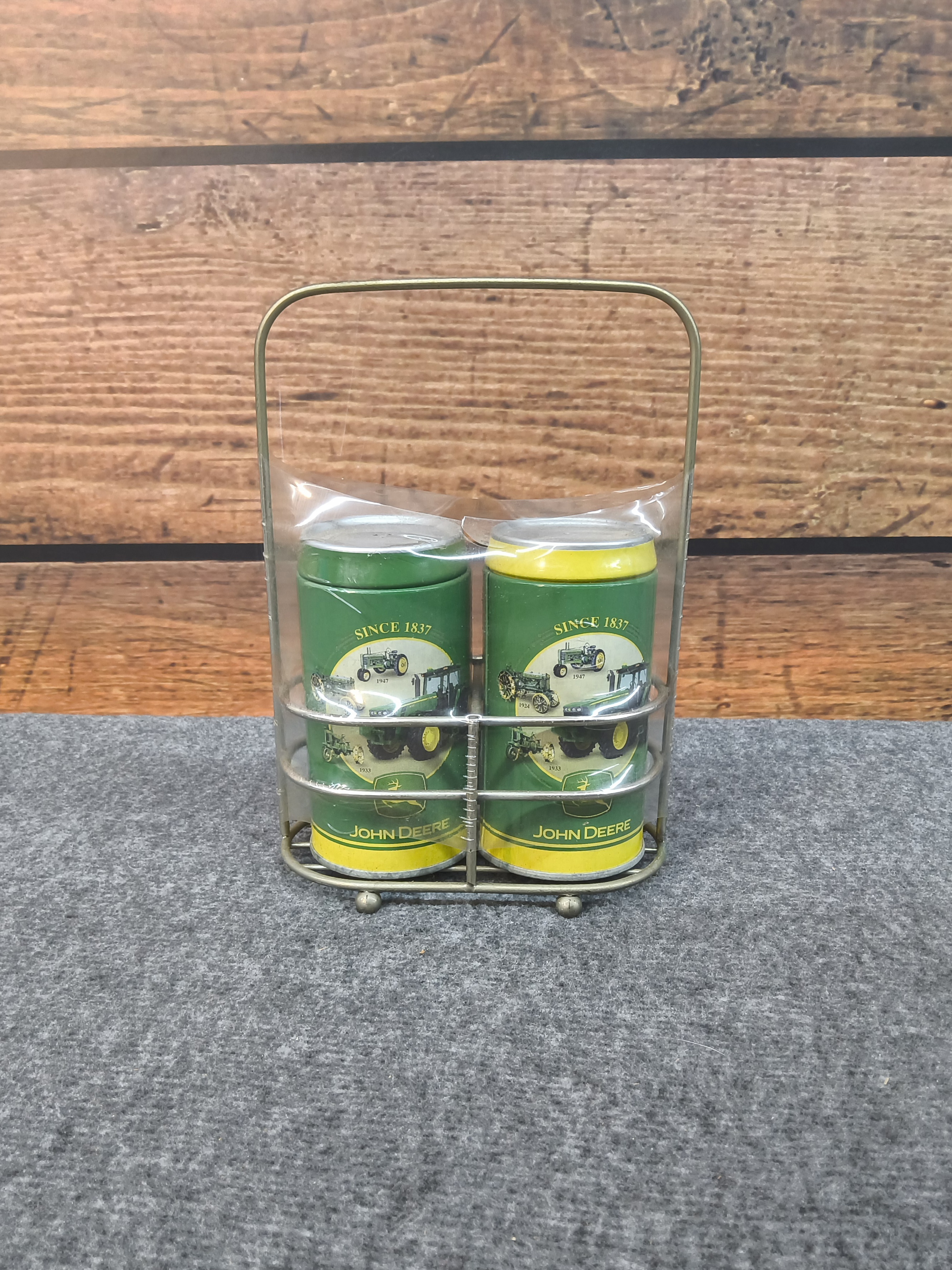 John Deere Salt & Pepper Shakers with Metal Holder