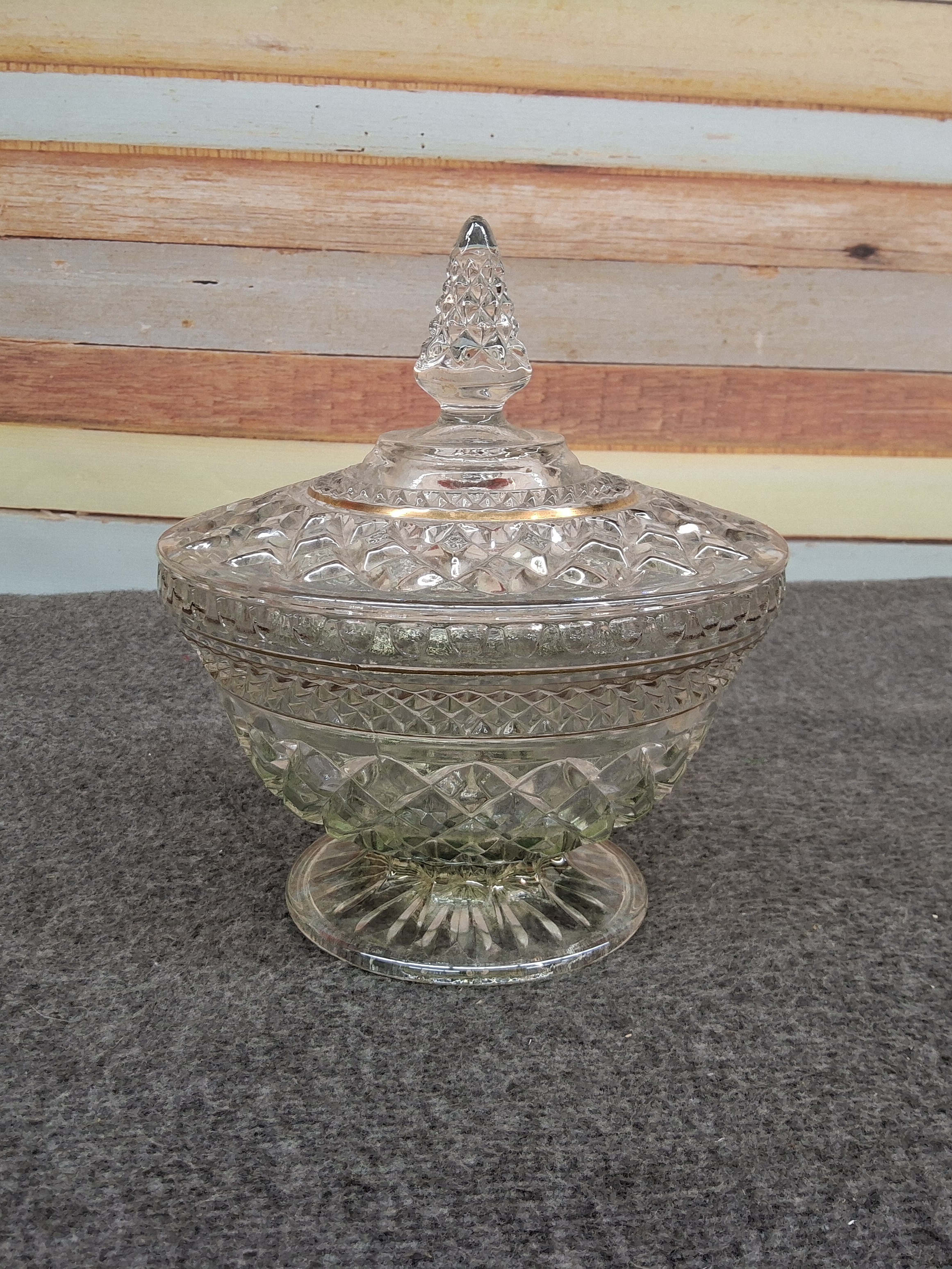 Vintage Pressed Glass Lidded Pedestal Candy Dish
