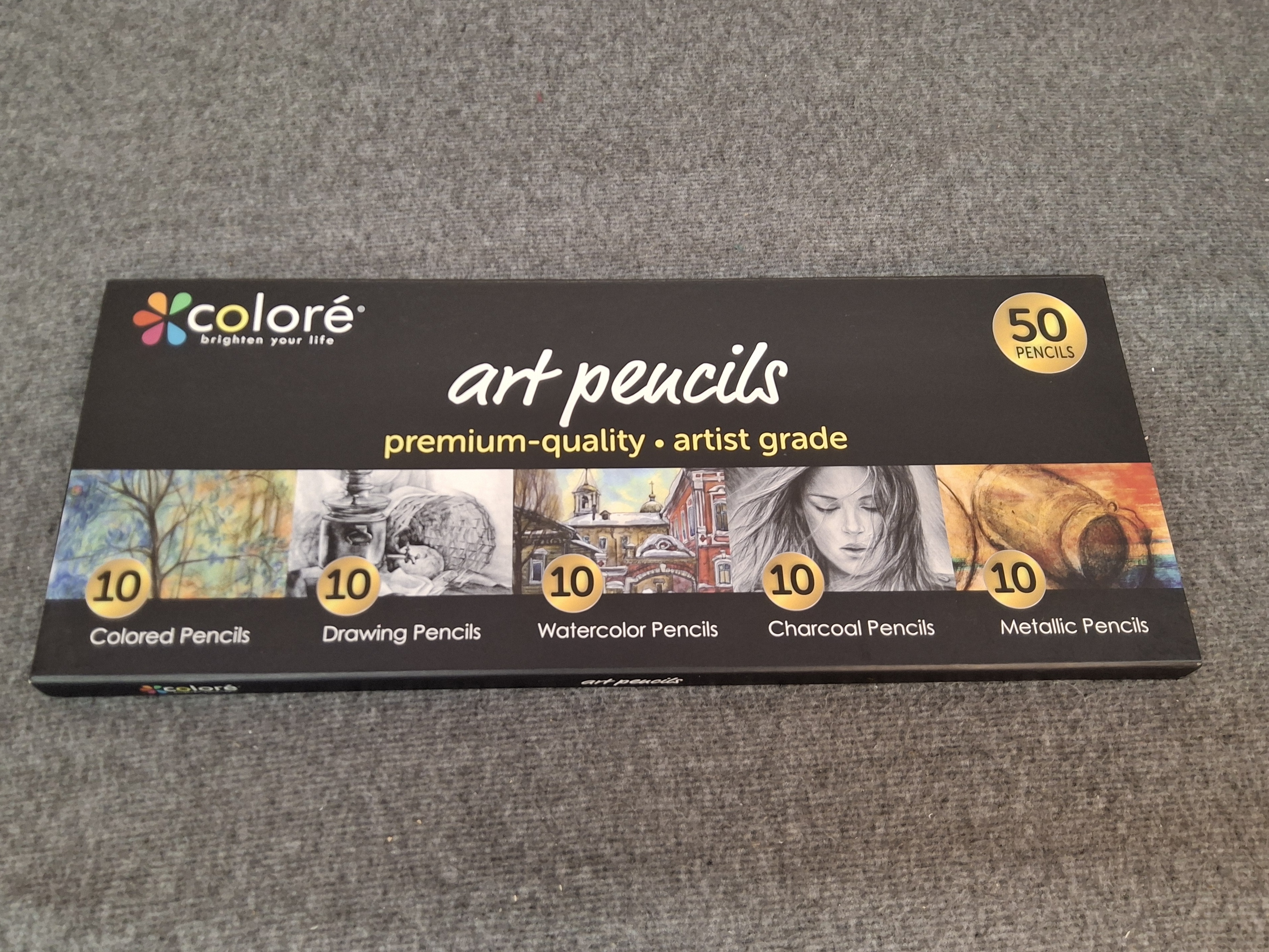 Set 50 Colore' Art Pencils Premium Quality Artist Grade 5 Different Pencil Types