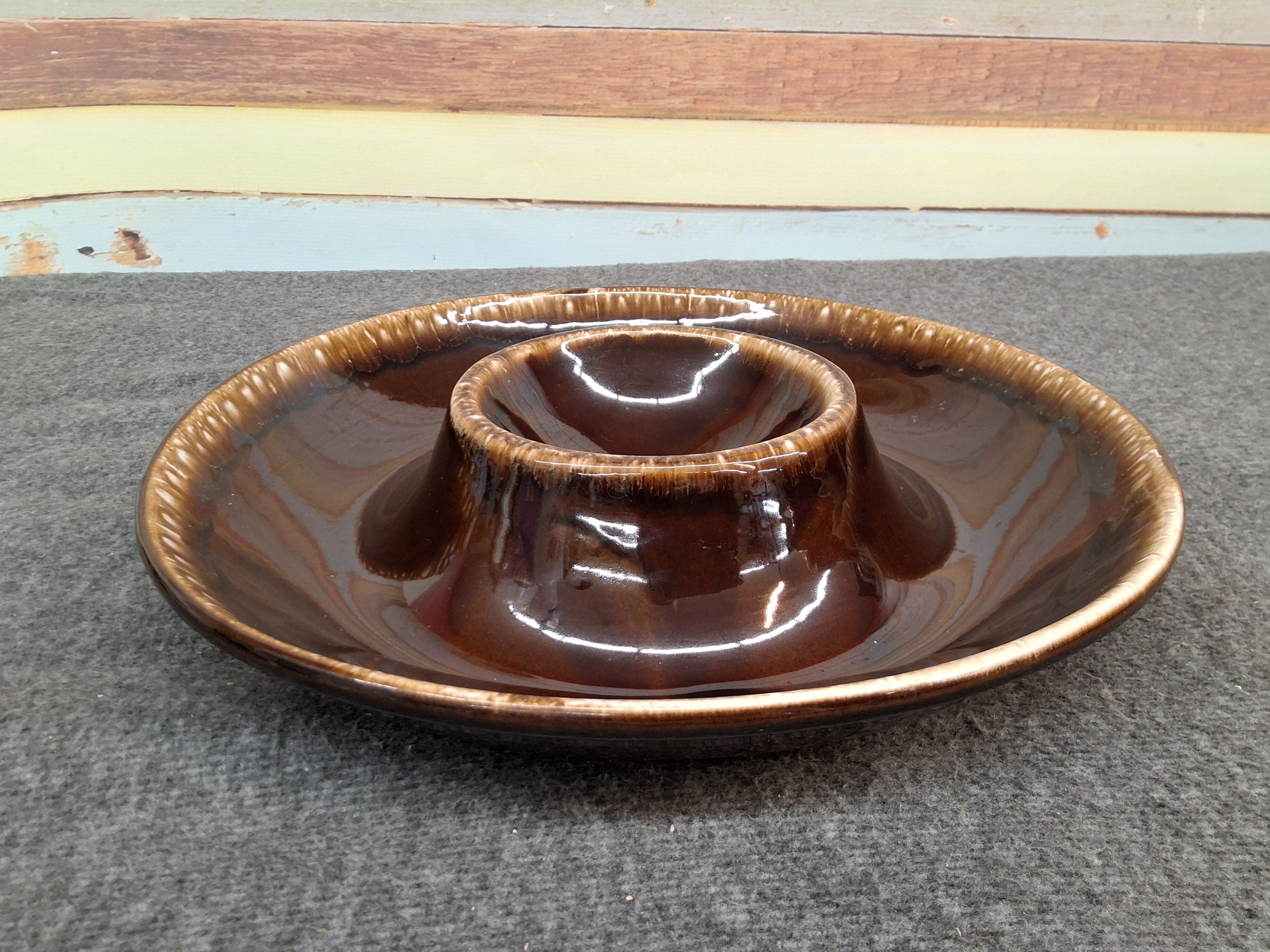 Vintage Brown Drip Glaze Ceramic Chip and Dip Tray