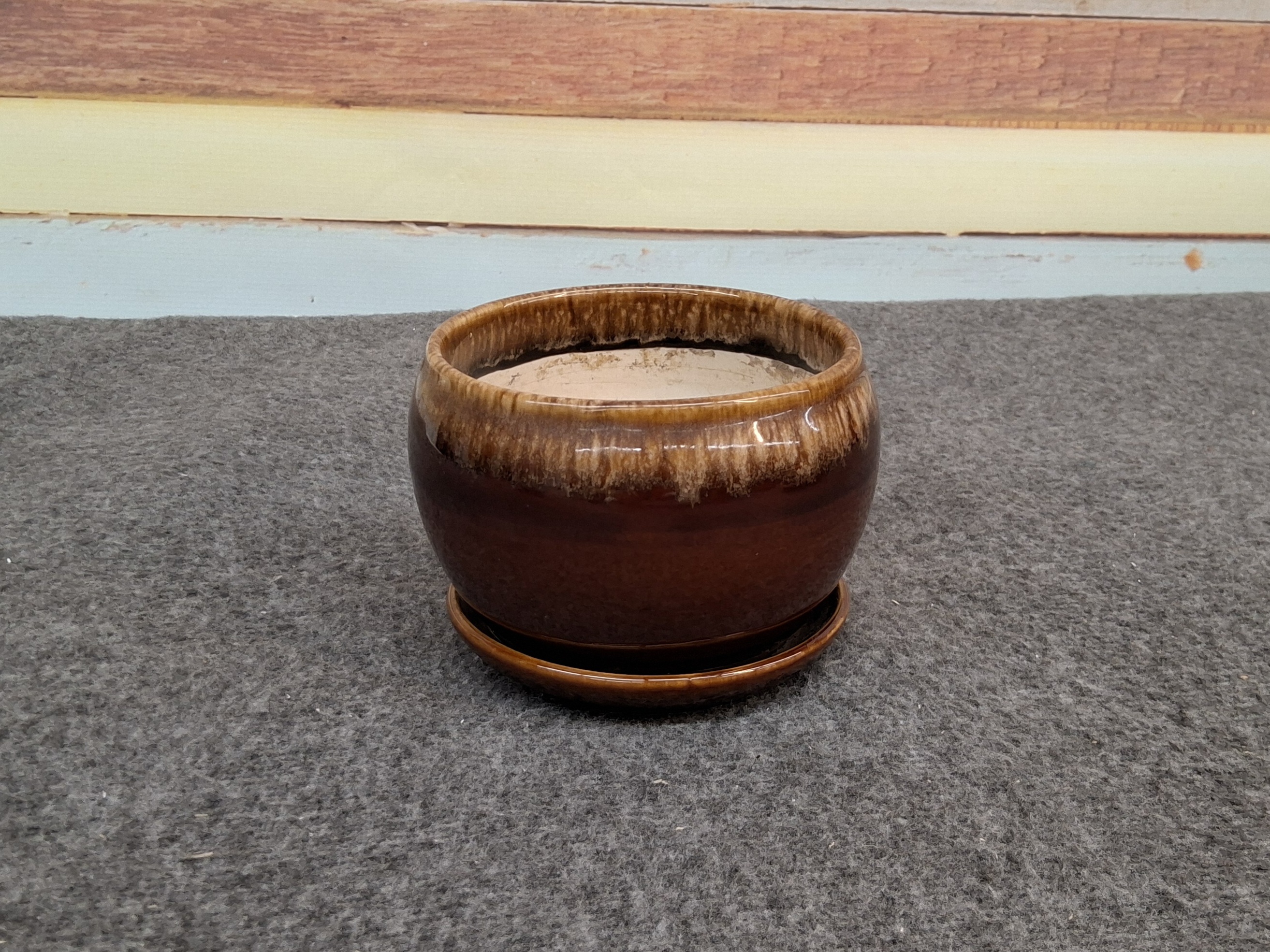 Vintage Brown Drip Glazed Planter – Made in Korea