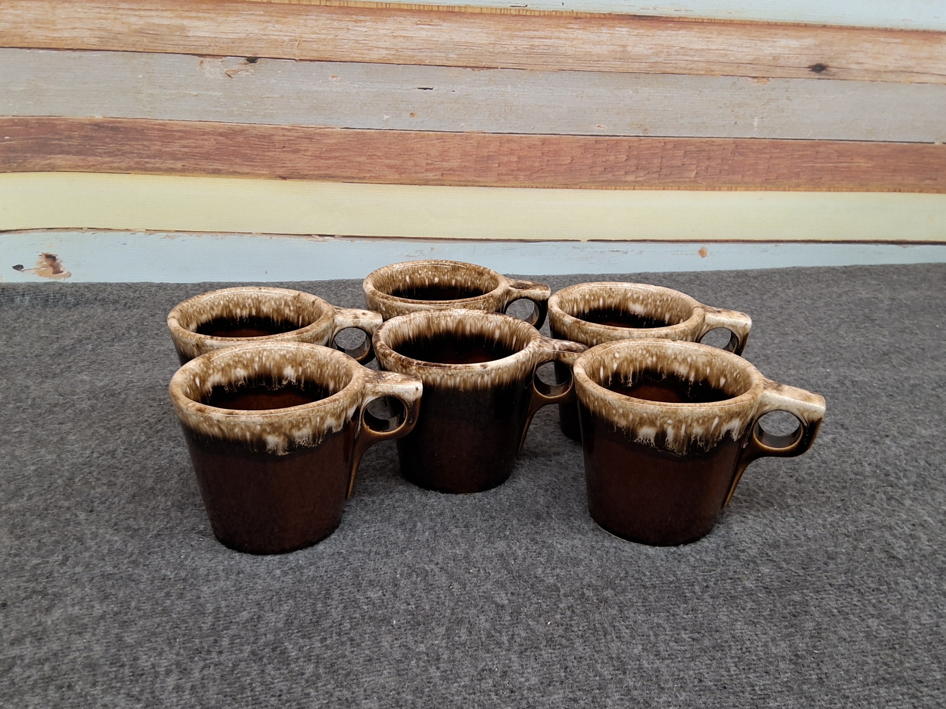 Hull Brown Drip Oven Proof USA Coffee Mugs – Set of 6