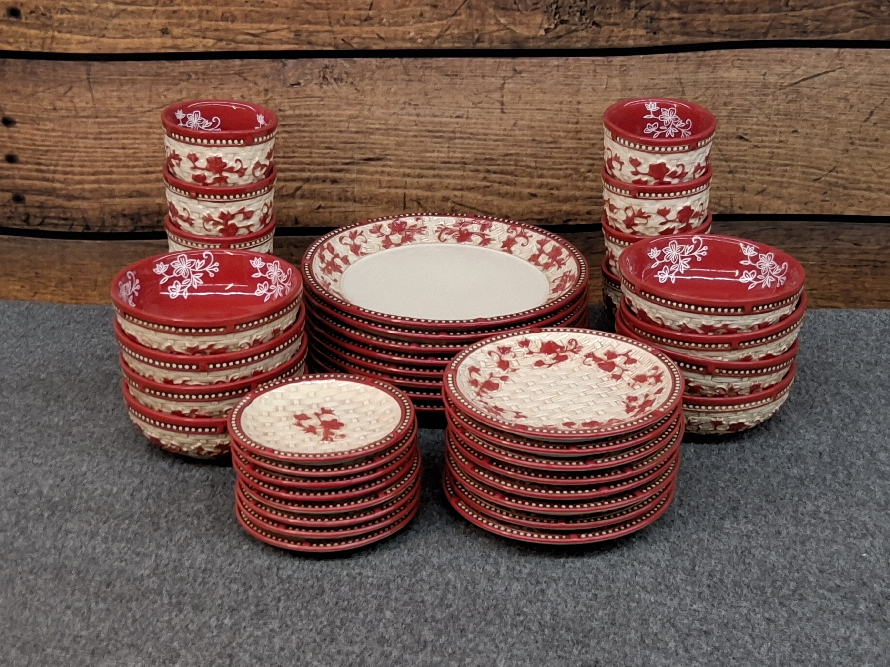 Temp-tations by Tara "Floral Lace" Red Stoneware Dinnerware Set