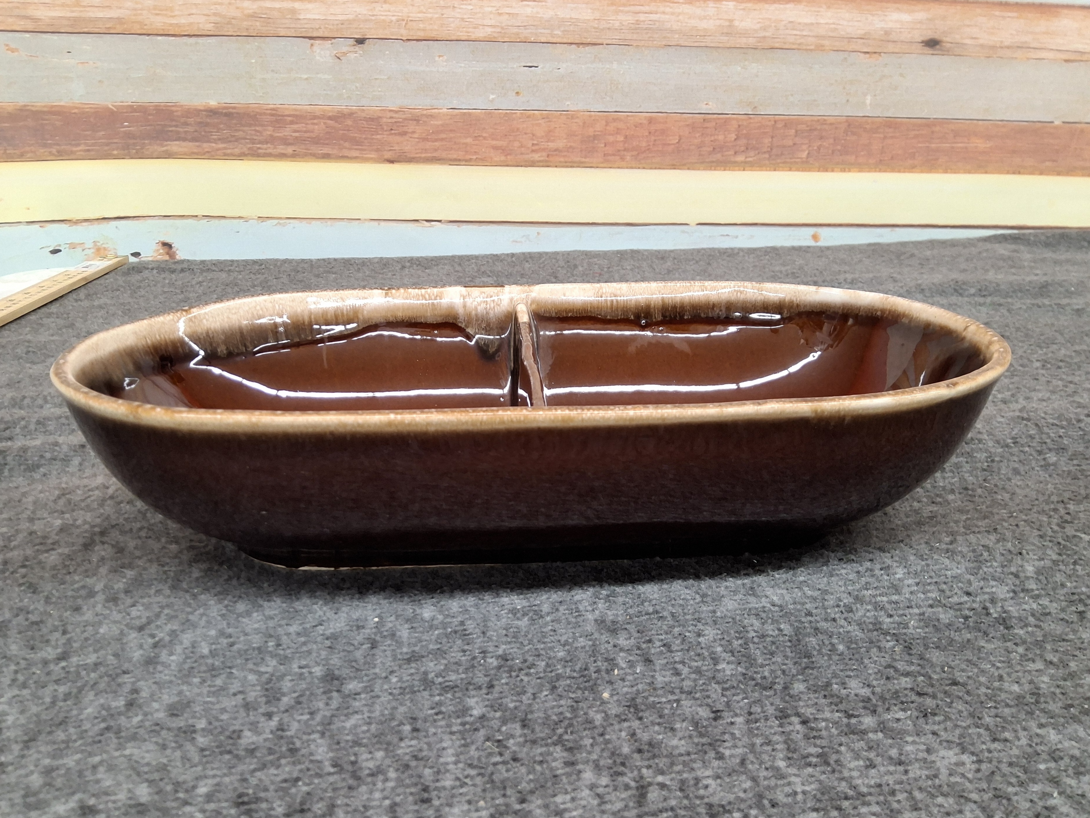 Vintage McCoy Brown Drip Glaze Divided Dish – USA 7038