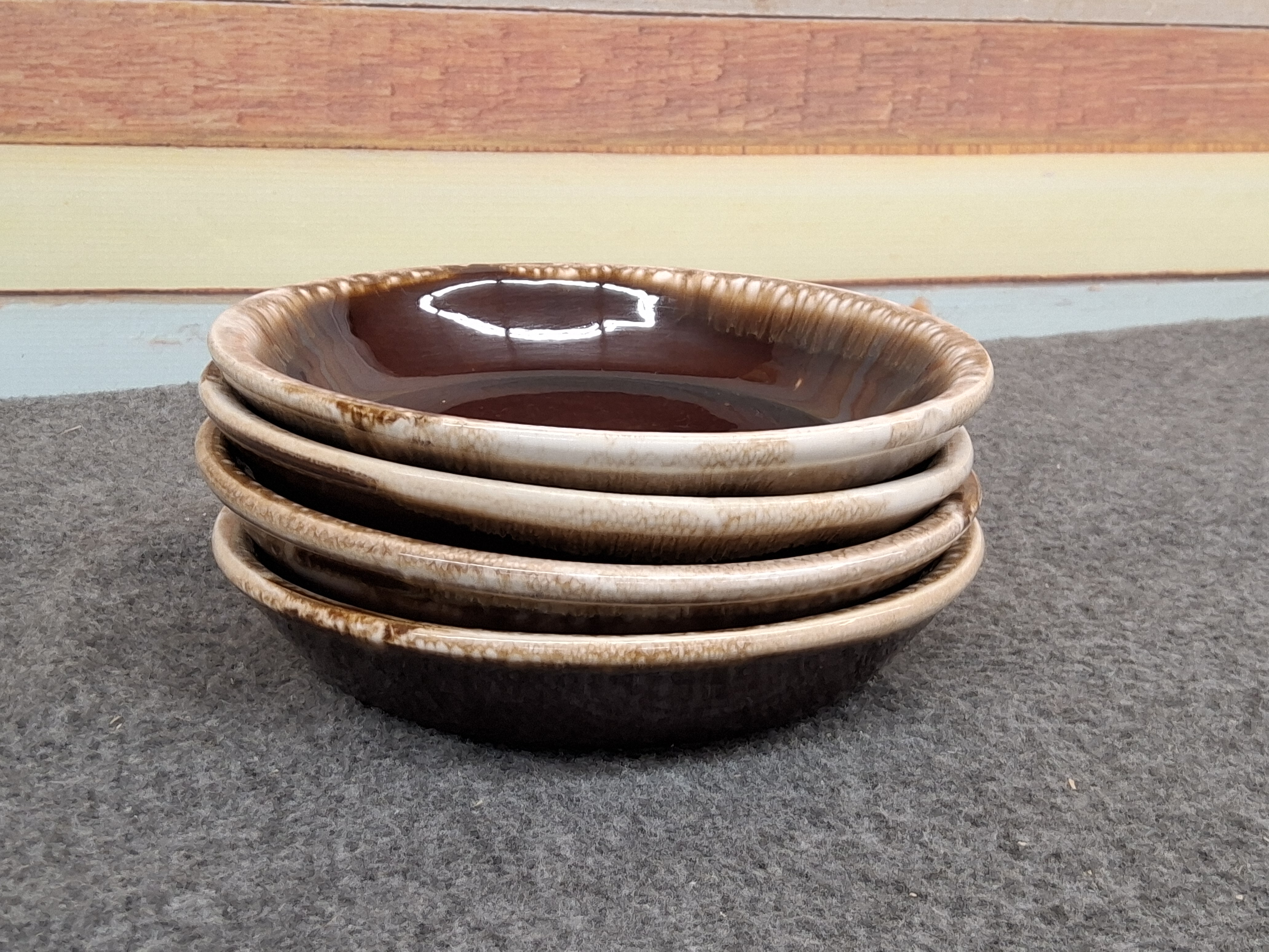 Set of 4 Vintage USA Brown Drip Stoneware Dessert/Side Bowls