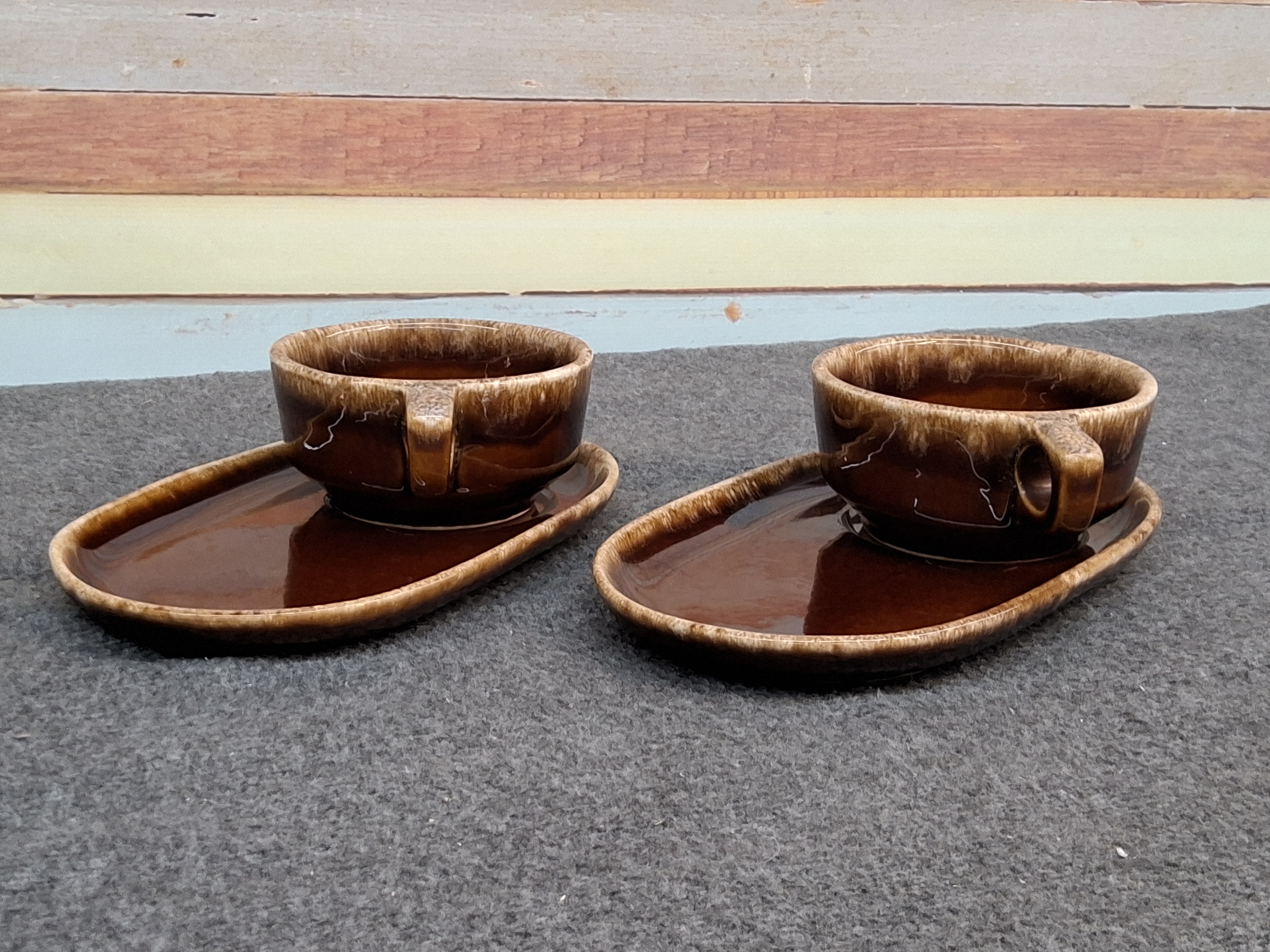 Vintage Mid-Century Modern Brown Ceramic Drip Glaze Vase with Wrapped Neck