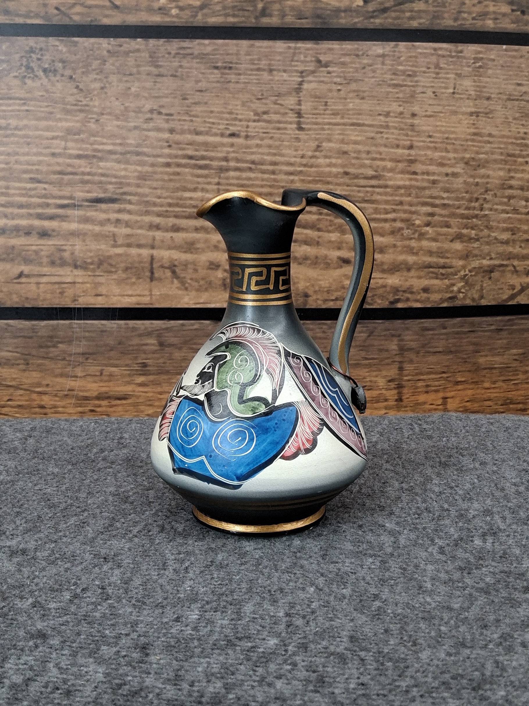 Greek Style Hand-Painted Ceramic Pitcher – Warrior & Olive Branch Design