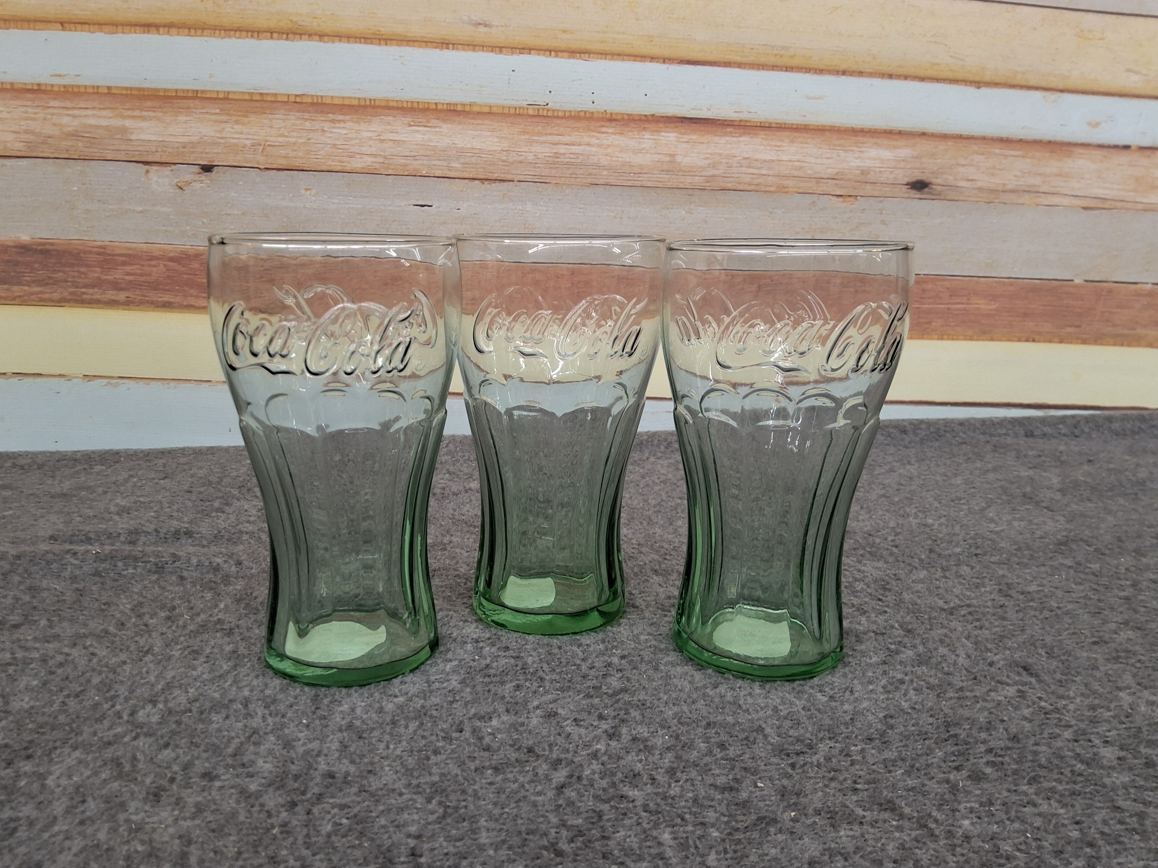 Set of 3 Coca-Cola Green Glass Tumblers