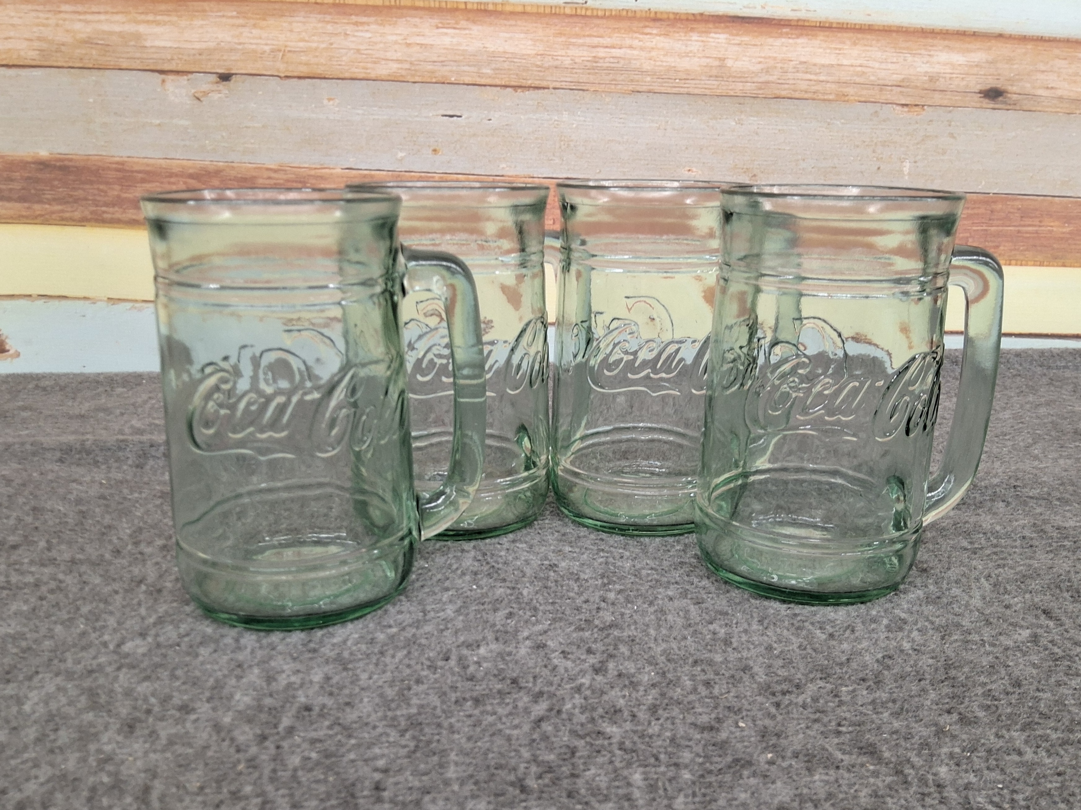 Set of 4 Coca-Cola Green Glass Beer Steins/Mugs