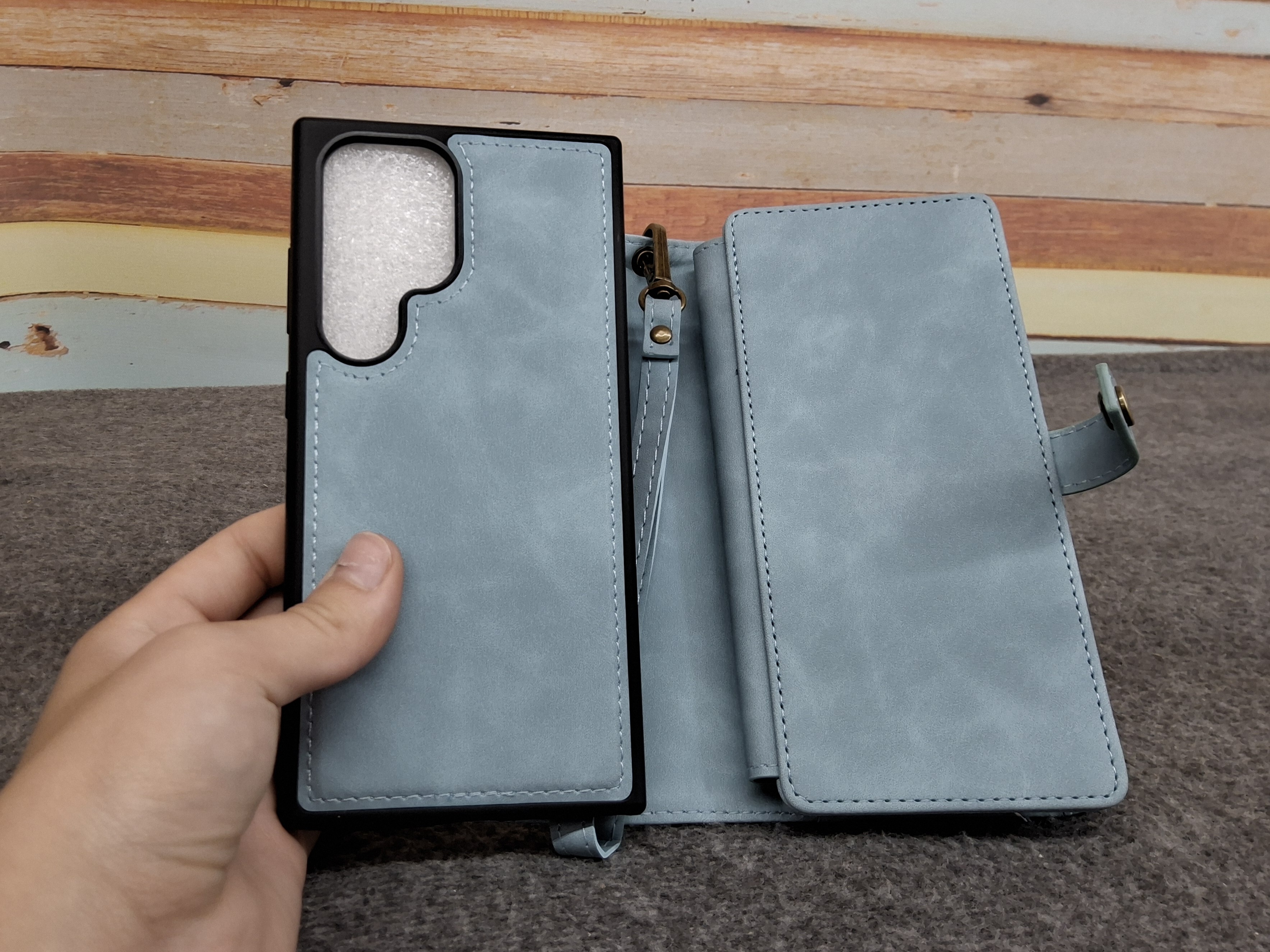 TwoHead Samsung Galaxy S24 Ultra Wallet Case with Wrist Strap – Blue