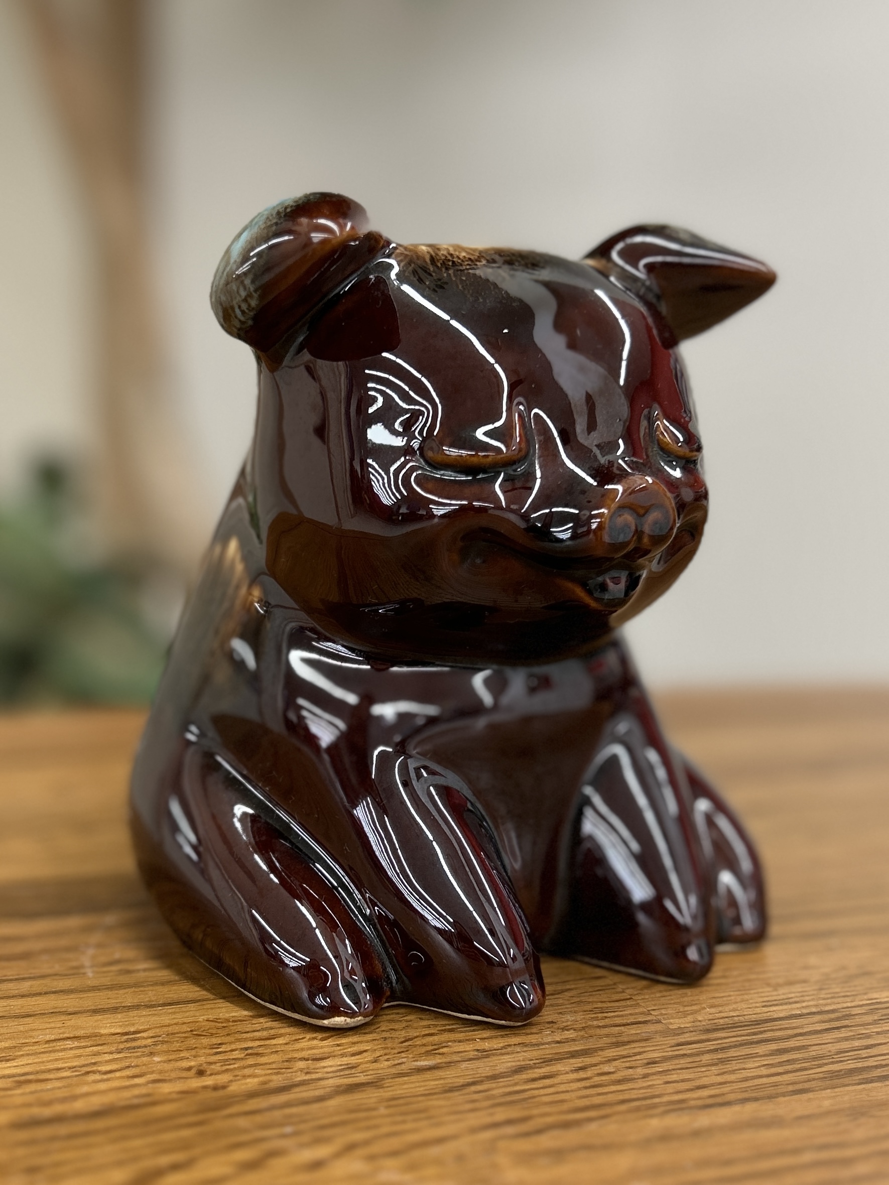 Vintage Hull USA Brown Drip Pottery Pig Bank – #196