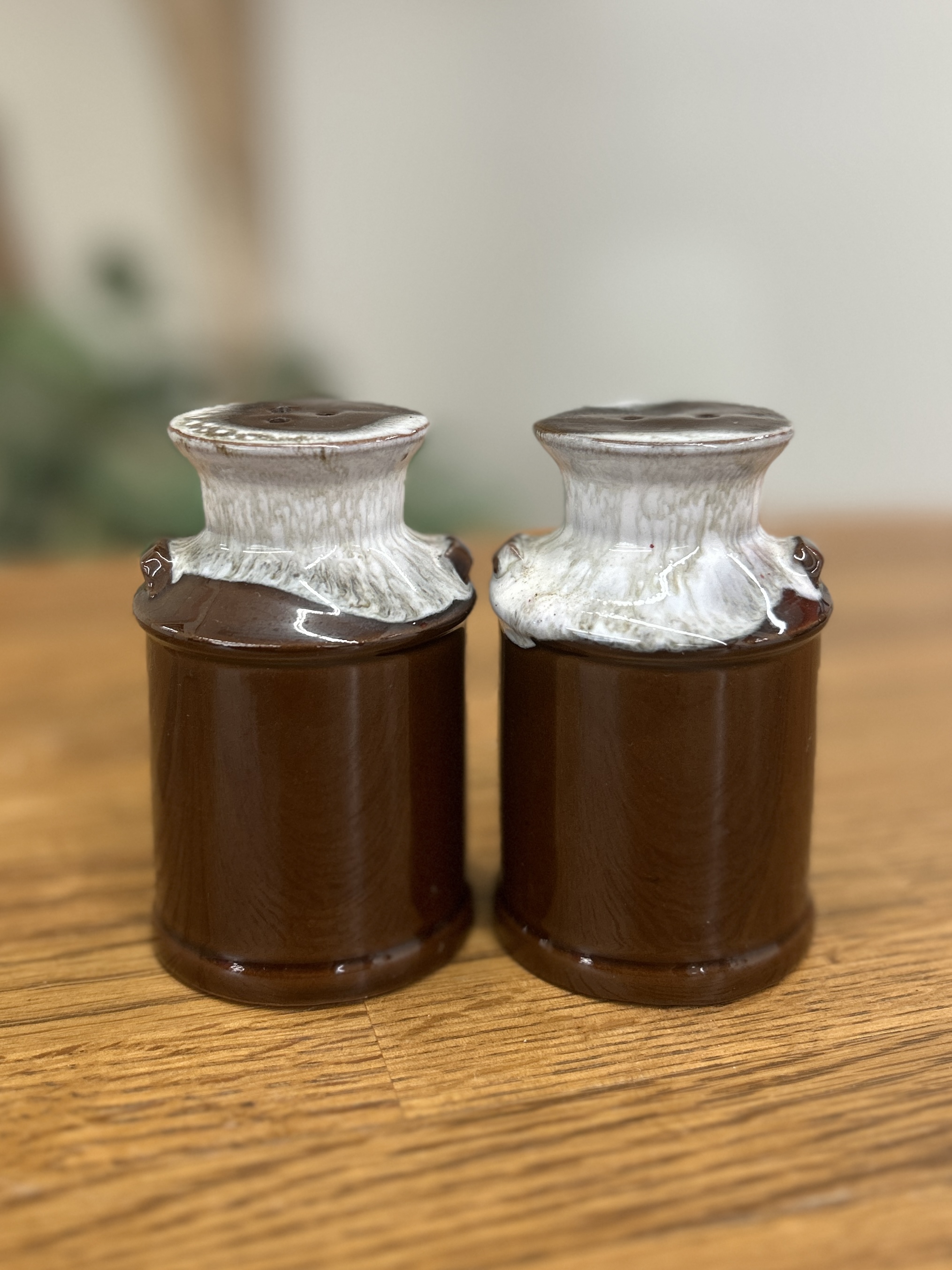 Vintage Brown Drip Glaze Stoneware Shakers – Made in Japan
