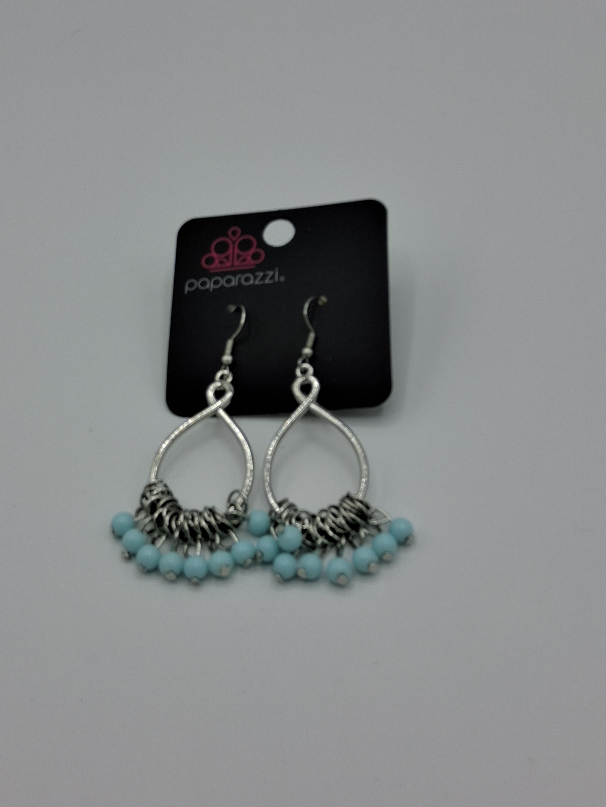 Paparazzi Silver Teardrop Earrings with Turquoise Bead Accents